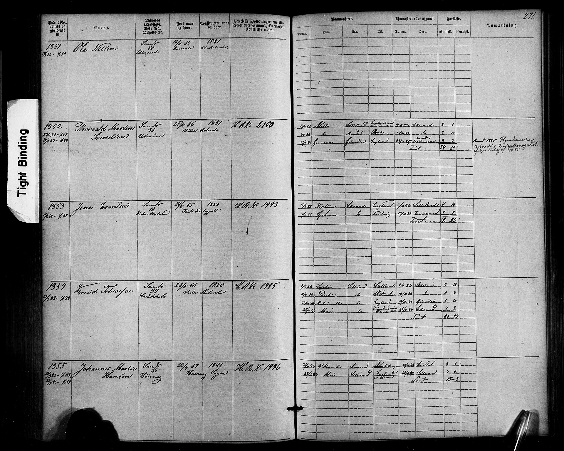 Lillesand mønstringskrets, SAK/2031-0014/F/Fa/L0002: Annotasjonsrulle nr 1-1910 med register, W-8, 1868-1891, p. 277