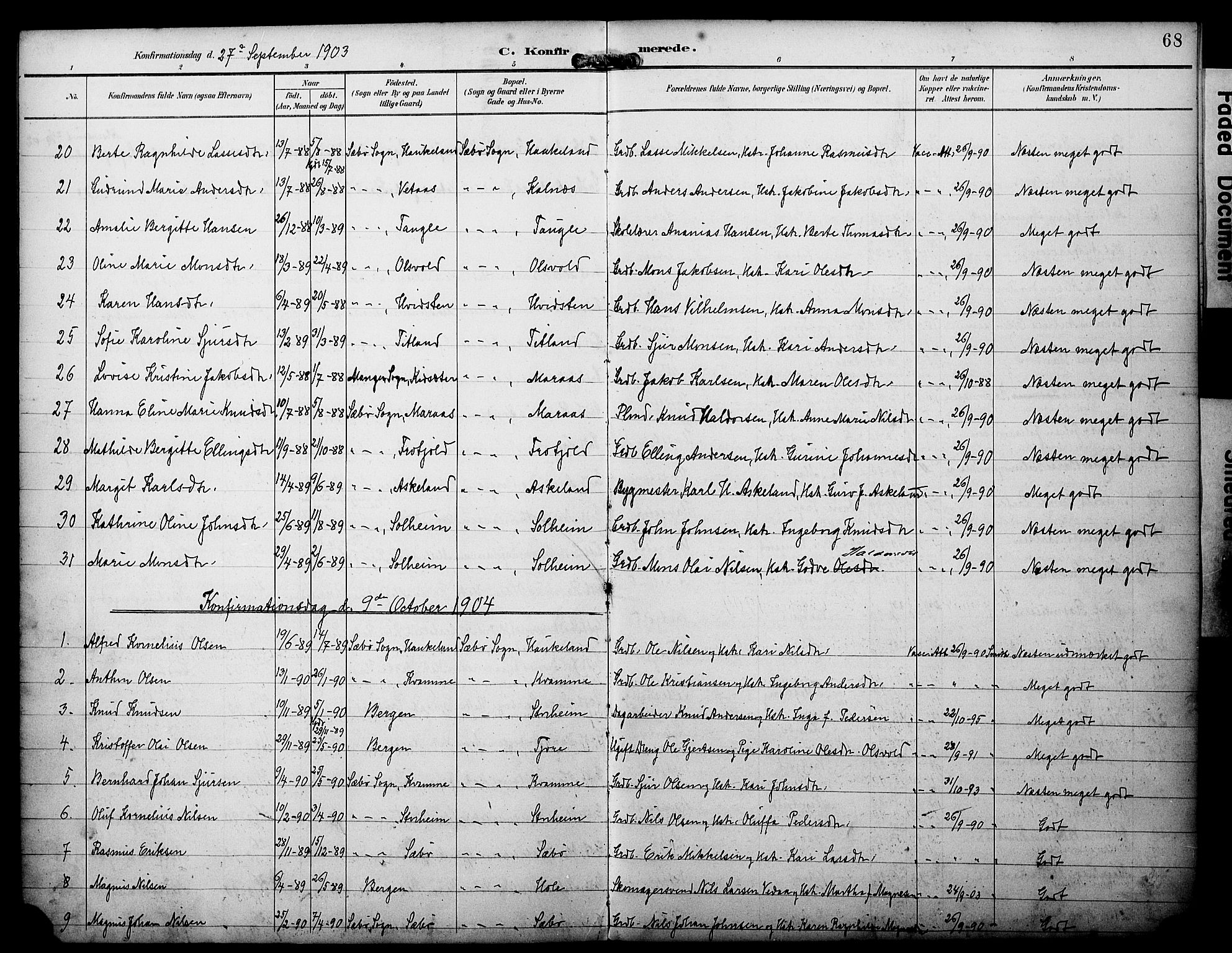 Manger sokneprestembete, AV/SAB-A-76801/H/Haa: Parish register (official) no. D 2, 1894-1908, p. 68