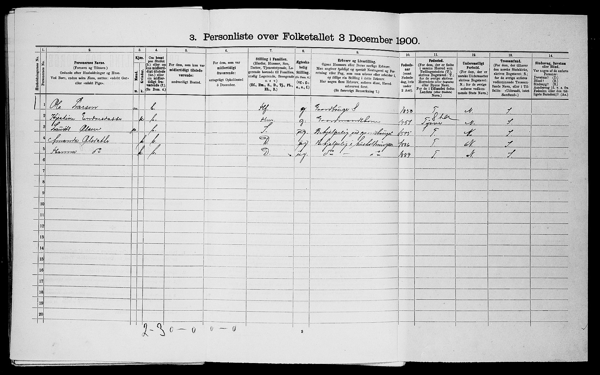 SAST, 1900 census for Skjold, 1900, p. 254