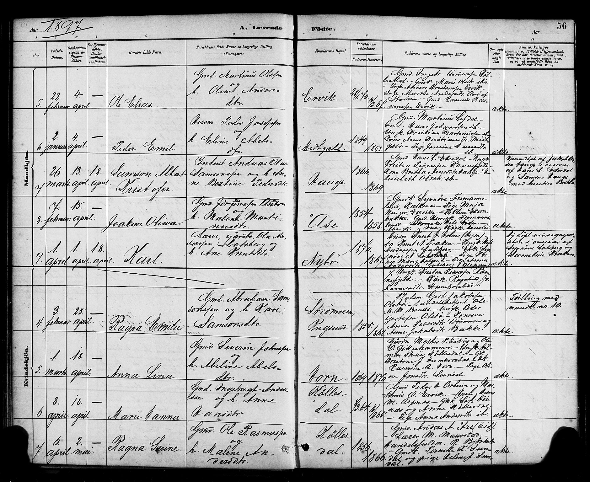 Davik sokneprestembete, AV/SAB-A-79701/H/Haa/Haab/L0001: Parish register (official) no. B 1, 1882-1900, p. 56