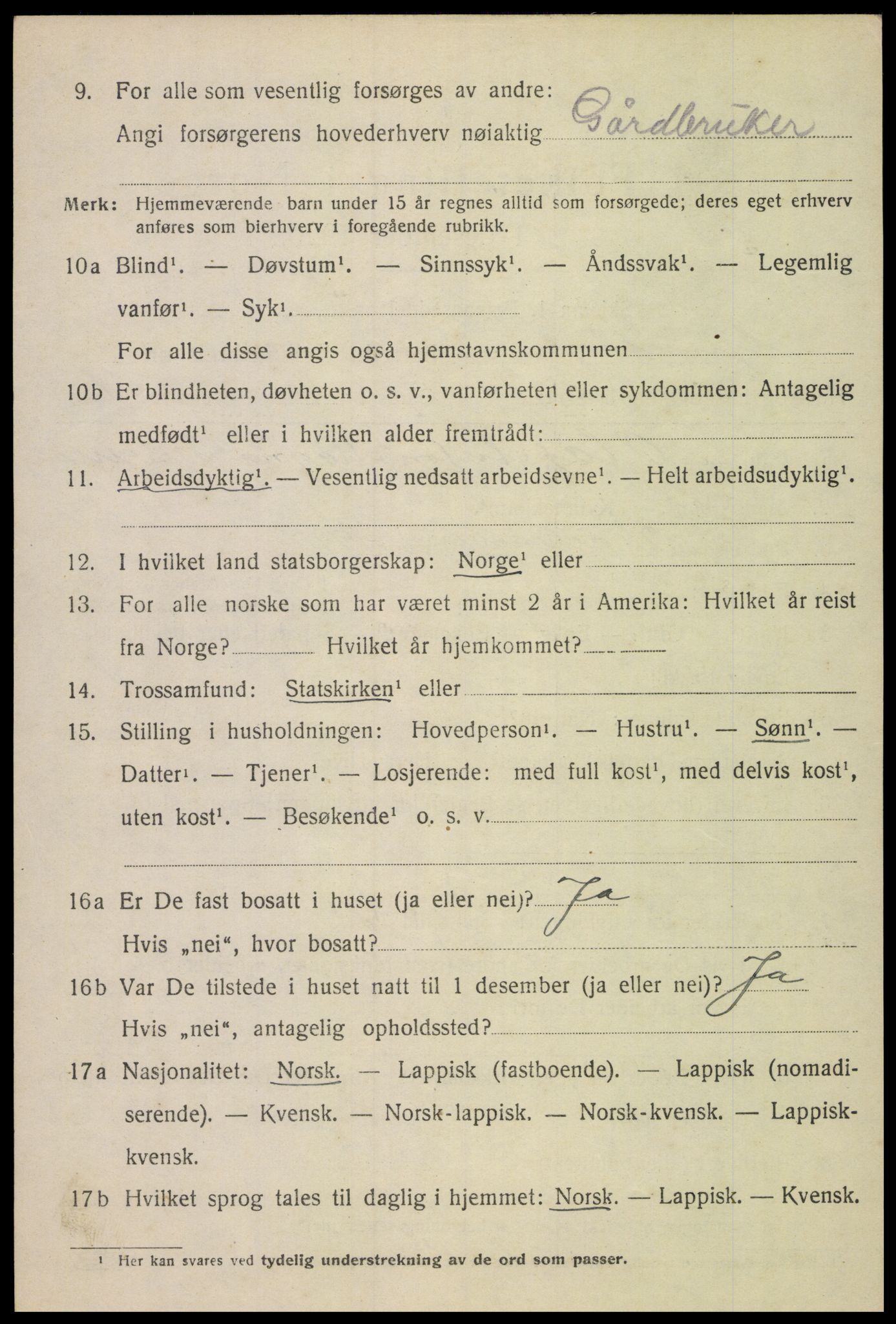 SAT, 1920 census for Gimsøy, 1920, p. 1964