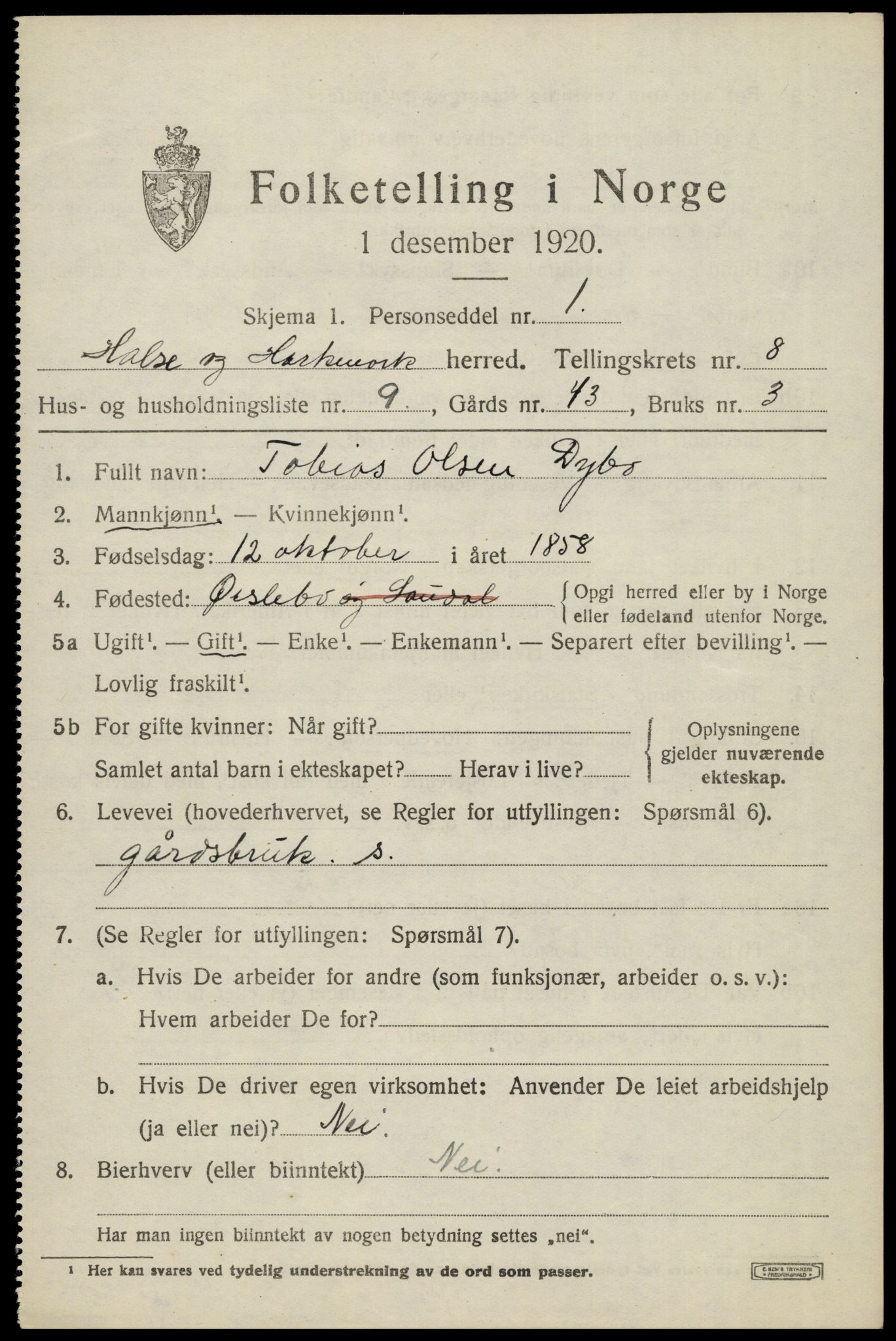 SAK, 1920 census for Halse og Harkmark, 1920, p. 4405