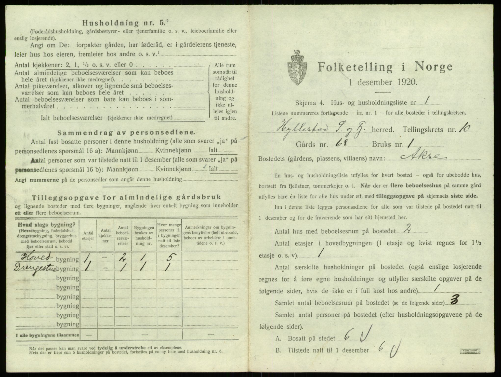 SAB, 1920 census for Hyllestad, 1920, p. 568