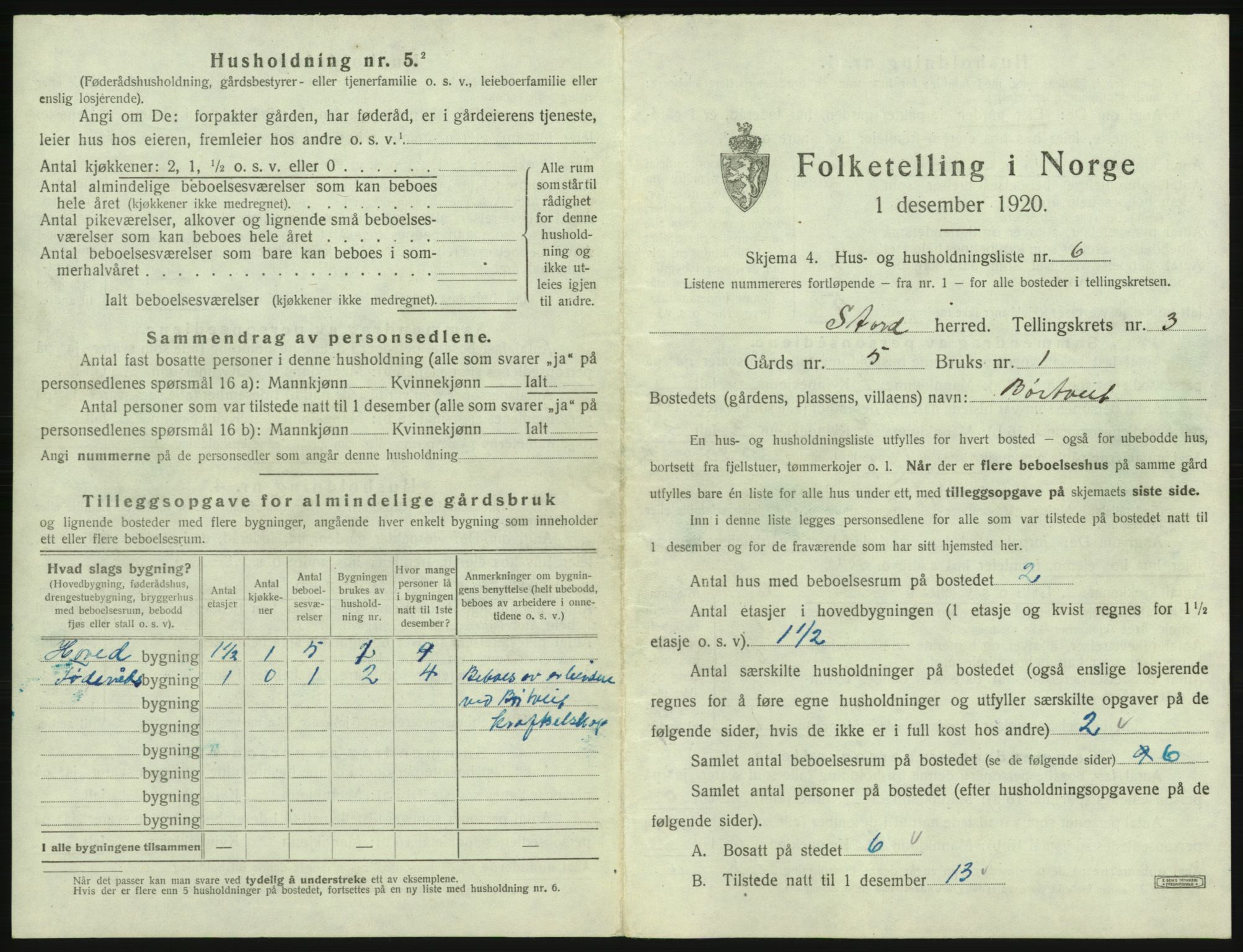 SAB, 1920 census for Stord, 1920, p. 137