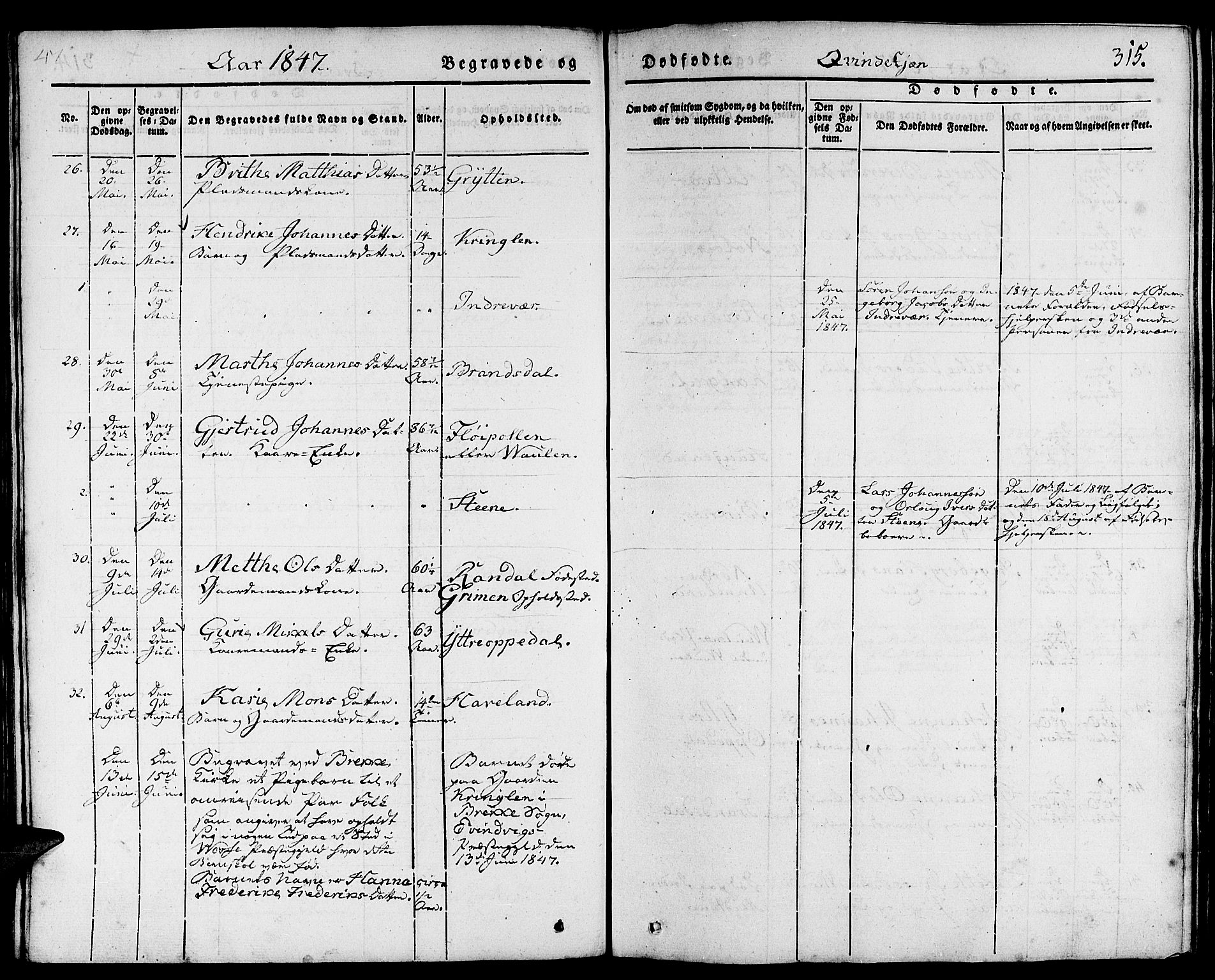 Gulen sokneprestembete, AV/SAB-A-80201/H/Haa/Haaa/L0020: Parish register (official) no. A 20, 1837-1847, p. 315