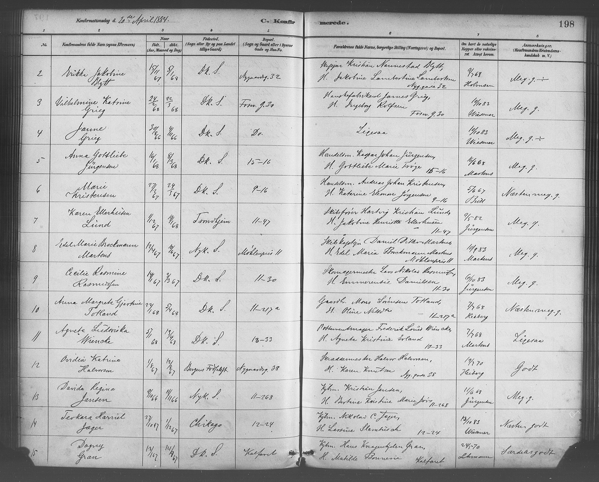 Domkirken sokneprestembete, AV/SAB-A-74801/H/Haa/L0030: Parish register (official) no. C 5, 1880-1898, p. 198