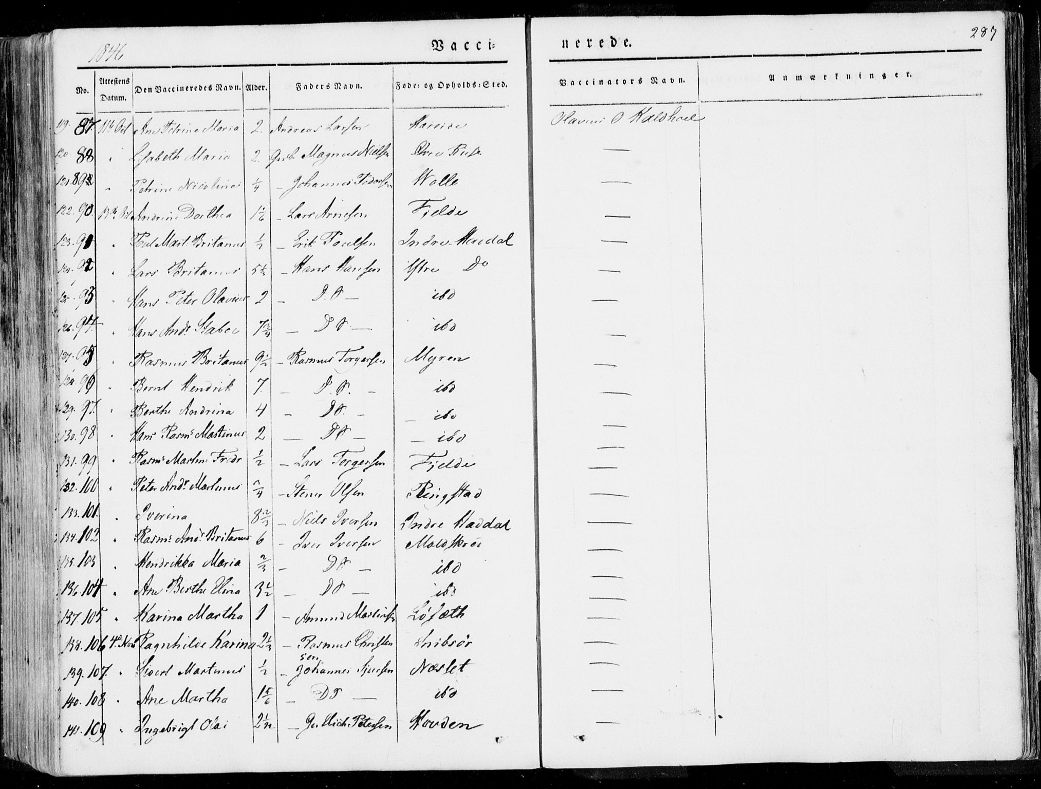 Ministerialprotokoller, klokkerbøker og fødselsregistre - Møre og Romsdal, AV/SAT-A-1454/509/L0104: Parish register (official) no. 509A02, 1833-1847, p. 287