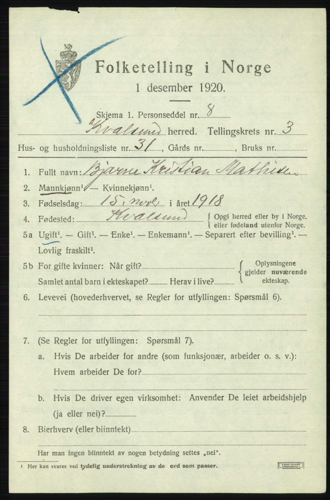 SATØ, 1920 census for , 1920, p. 1316