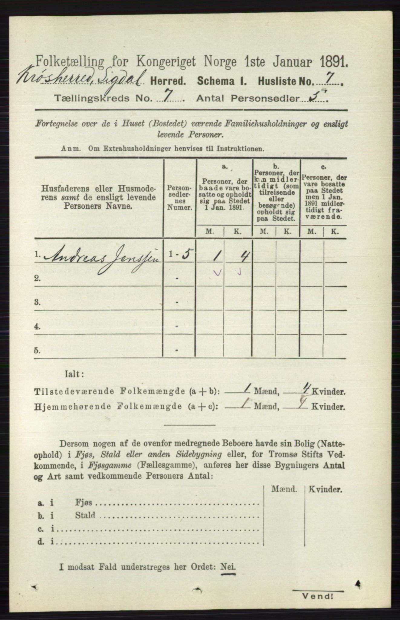 RA, 1891 census for 0621 Sigdal, 1891, p. 6958