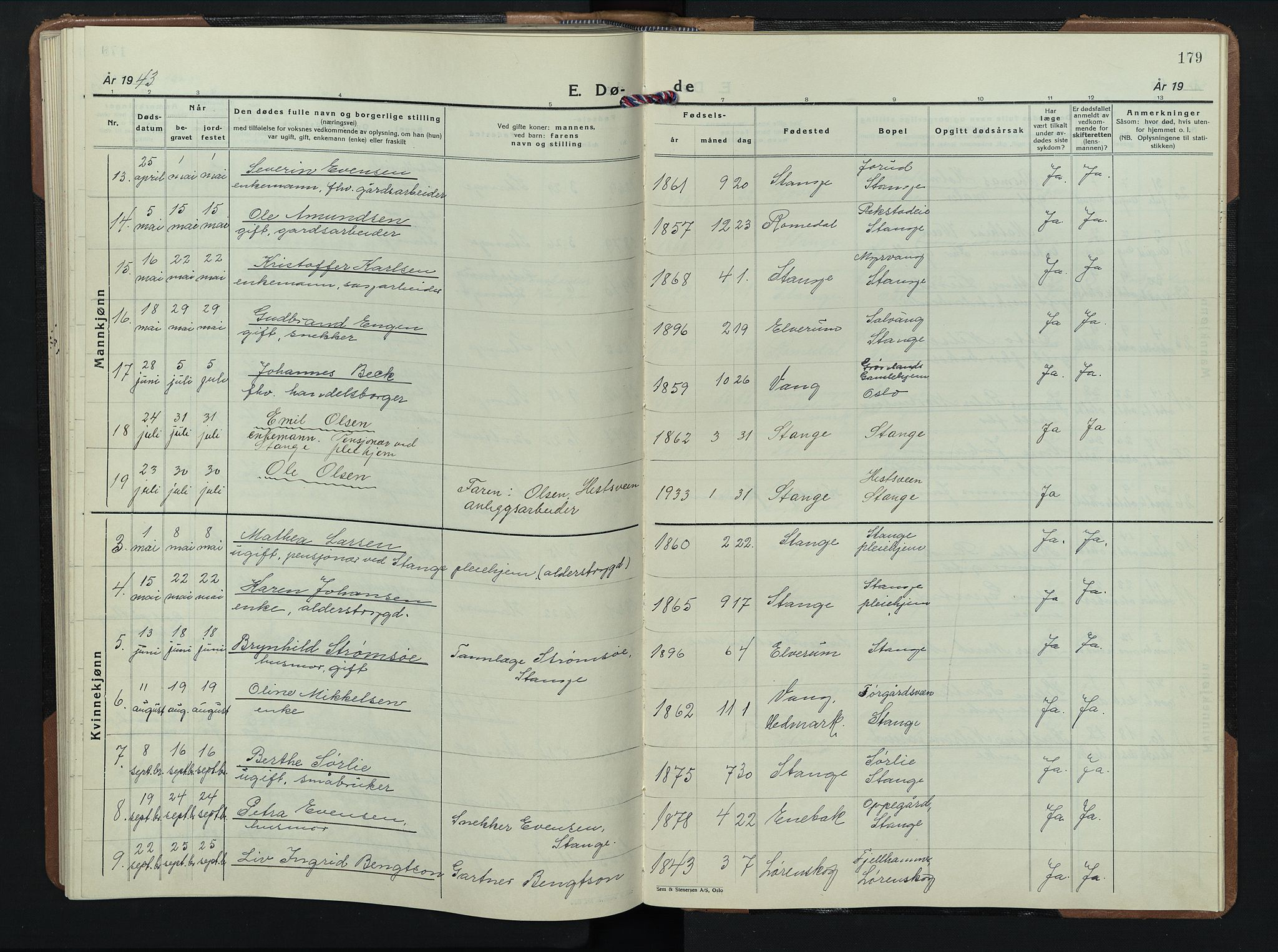 Stange prestekontor, AV/SAH-PREST-002/L/L0020: Parish register (copy) no. 20, 1936-1947, p. 179