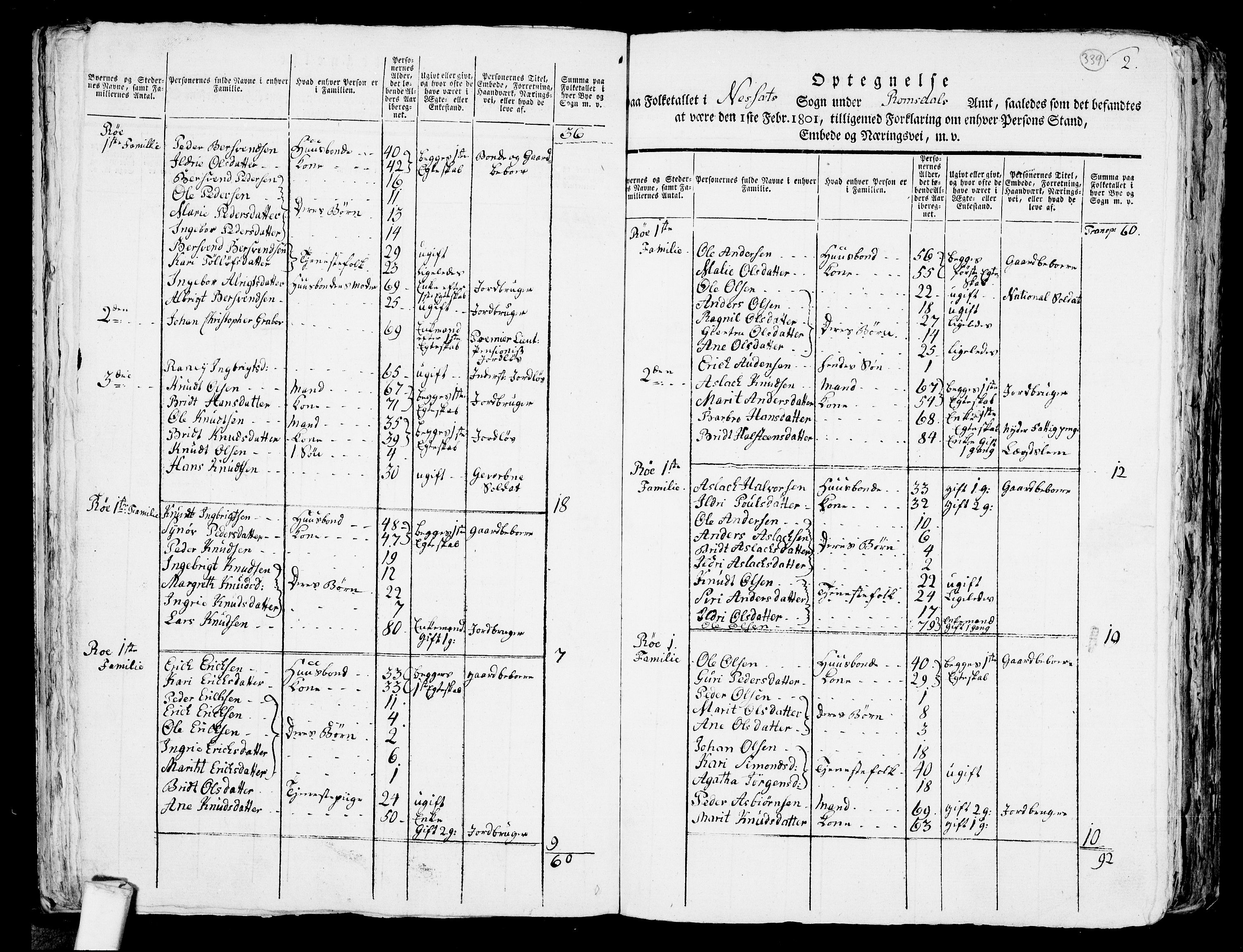 RA, 1801 census for 1543P Nesset, 1801, p. 338b-339a