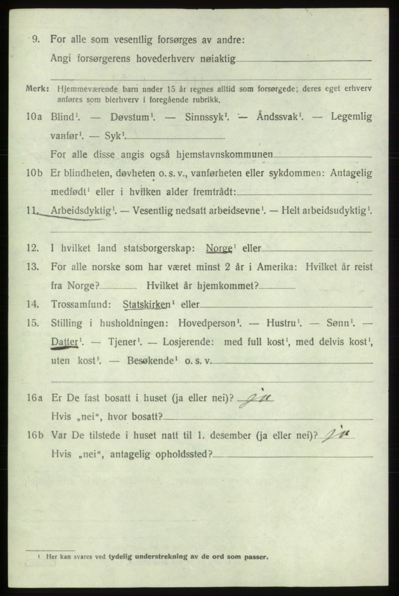 SAB, 1920 census for Tysnes, 1920, p. 9933