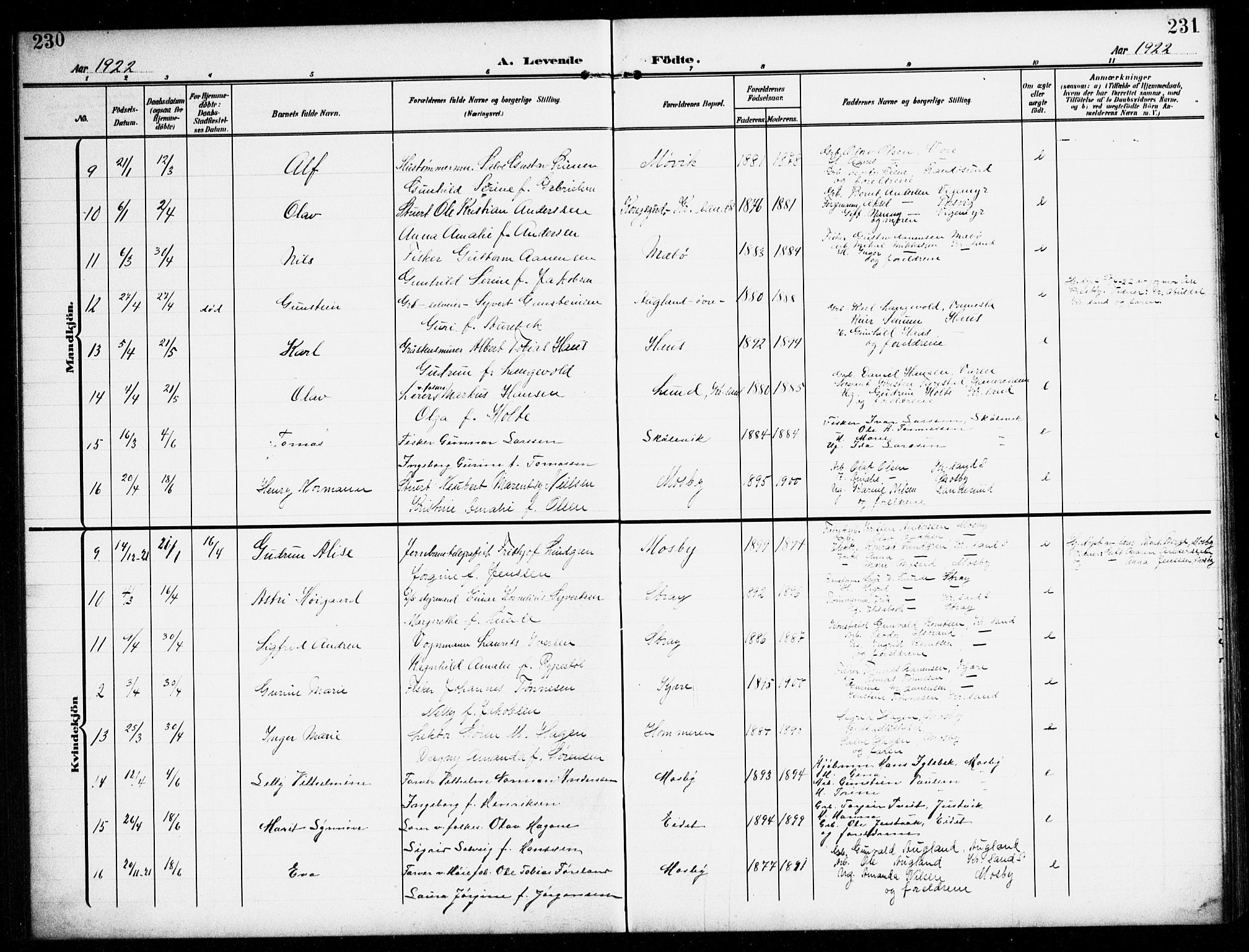 Oddernes sokneprestkontor, SAK/1111-0033/F/Fb/Fba/L0010: Parish register (copy) no. B 10, 1907-1941, p. 230-231