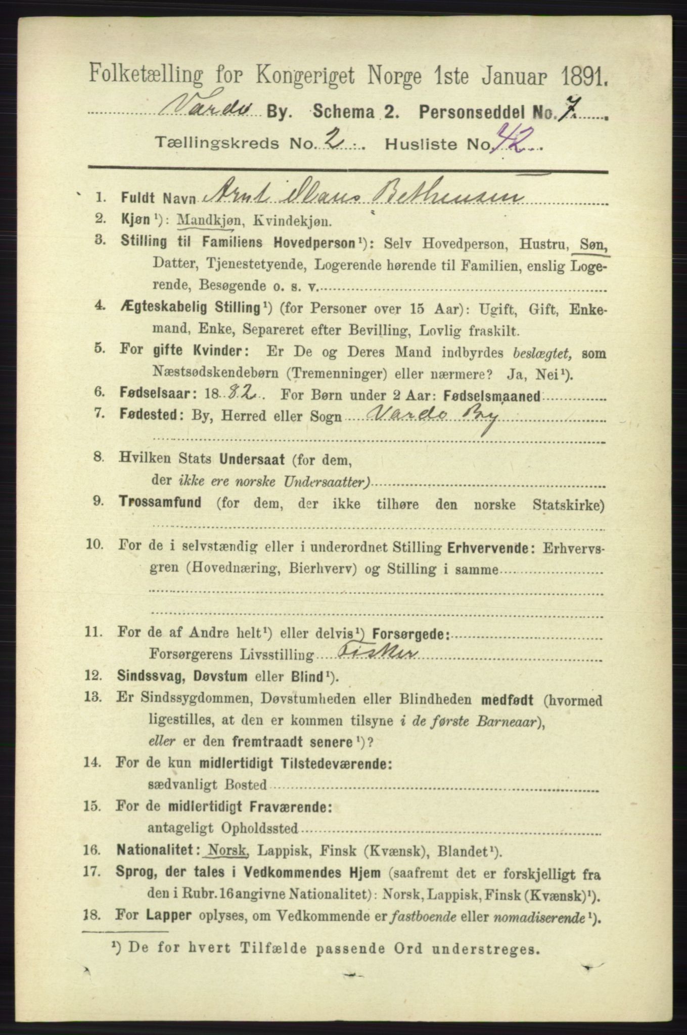 RA, 1891 census for 2002 Vardø, 1891, p. 1477