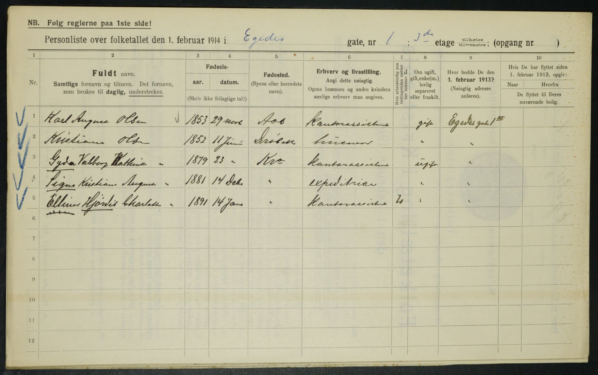 OBA, Municipal Census 1914 for Kristiania, 1914, p. 18916