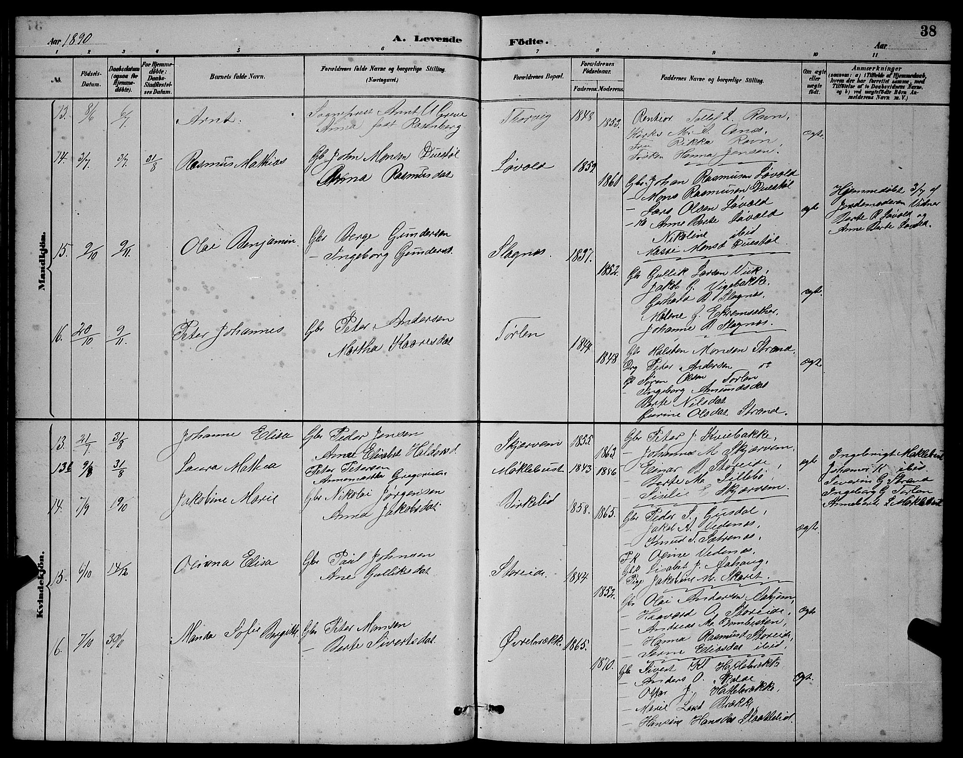 Ministerialprotokoller, klokkerbøker og fødselsregistre - Møre og Romsdal, AV/SAT-A-1454/501/L0017: Parish register (copy) no. 501C03, 1885-1901, p. 38