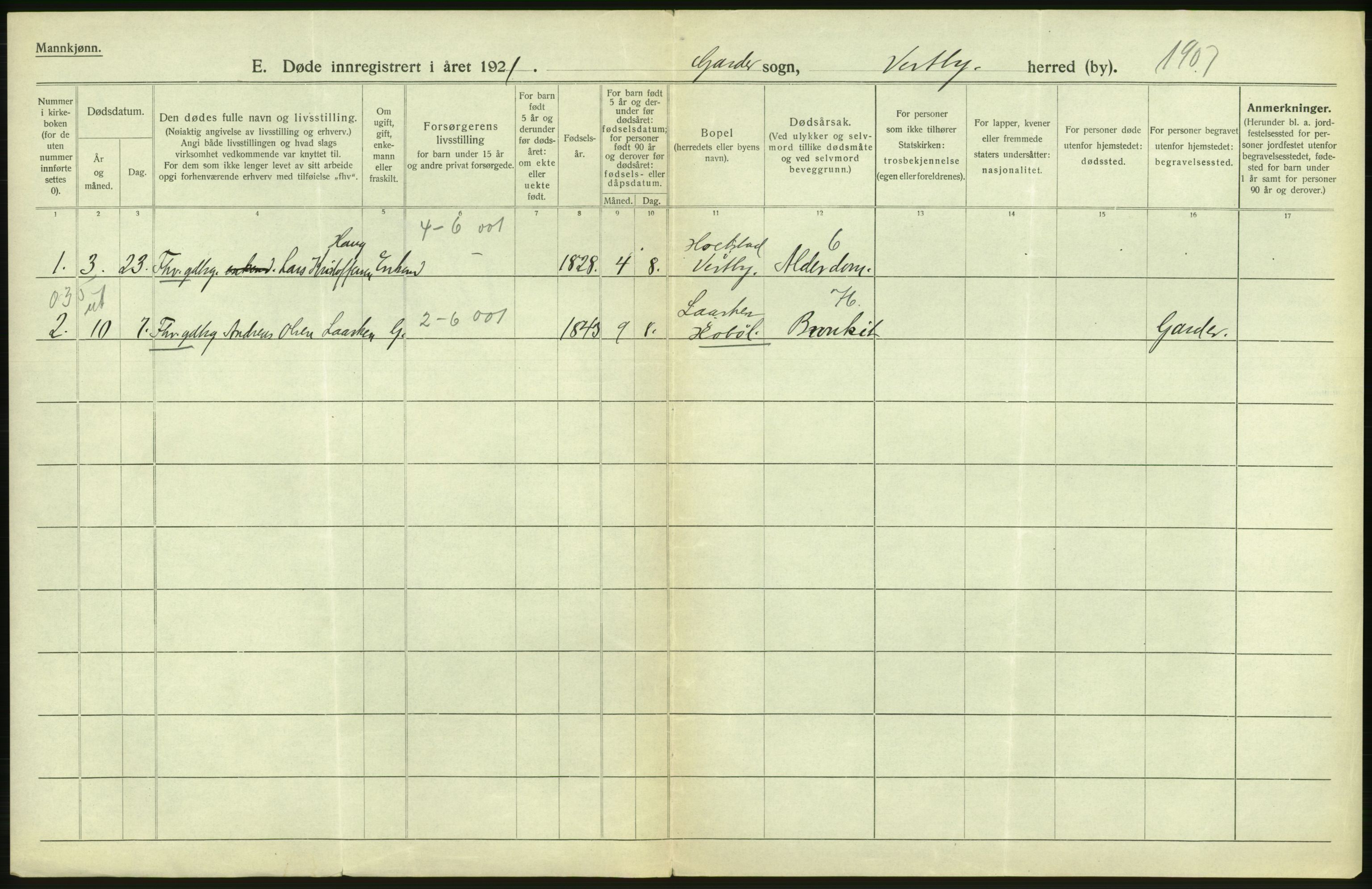 Statistisk sentralbyrå, Sosiodemografiske emner, Befolkning, AV/RA-S-2228/D/Df/Dfc/Dfca/L0007: Akershus fylke: Døde. Bygder og byer., 1921, p. 248