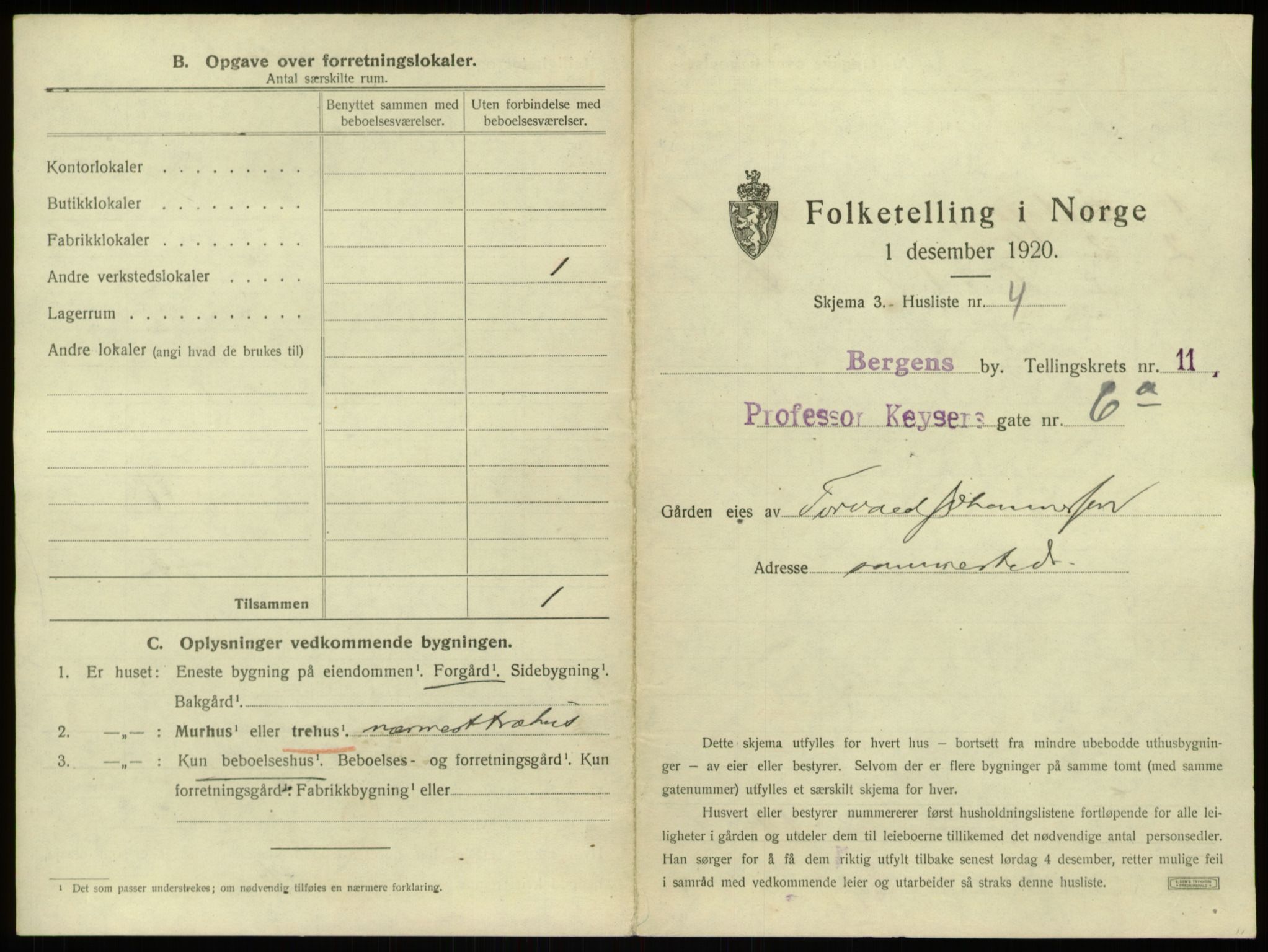 SAB, 1920 census for Bergen, 1920, p. 1368