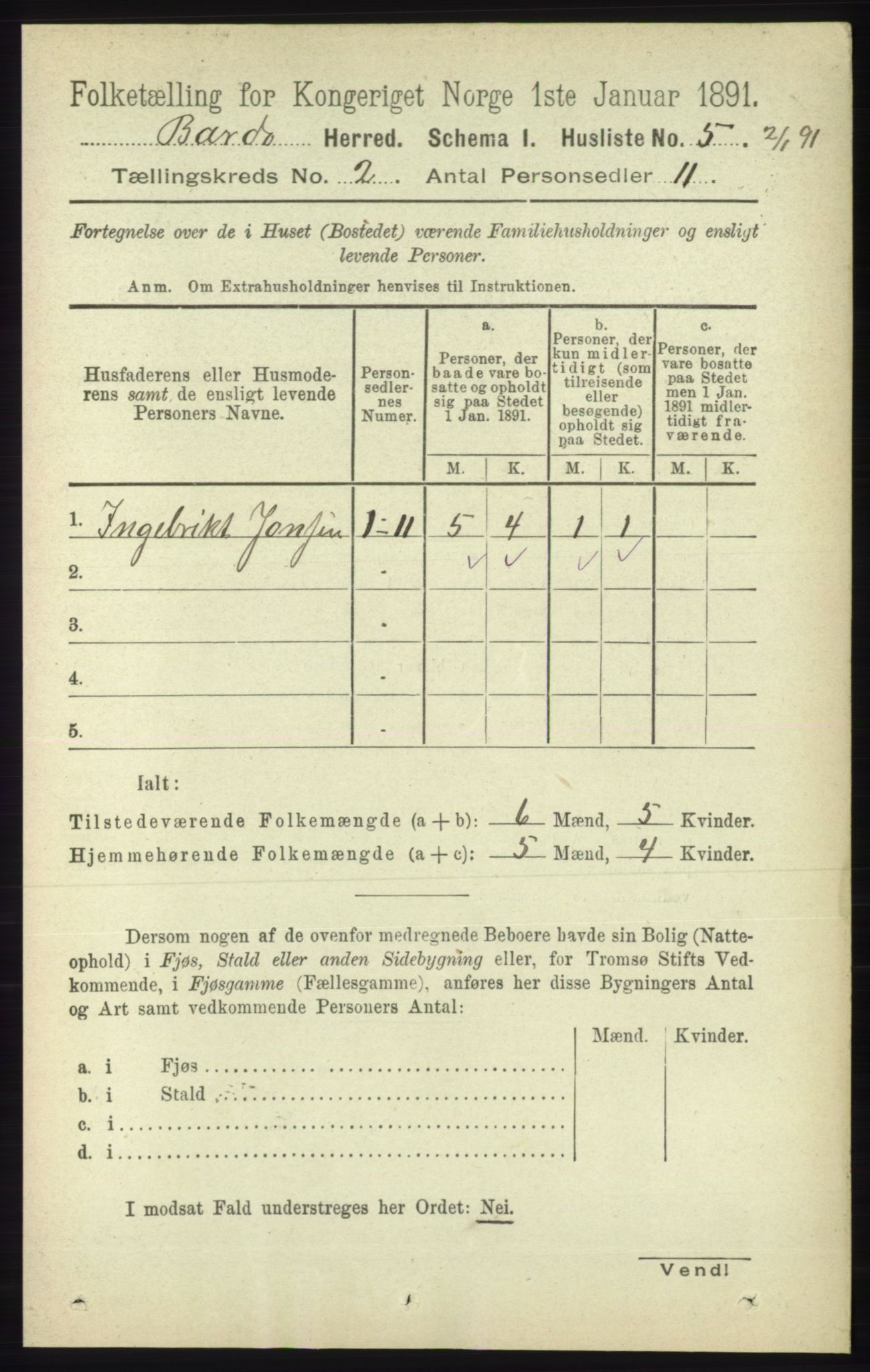 RA, 1891 census for 1922 Bardu, 1891, p. 437