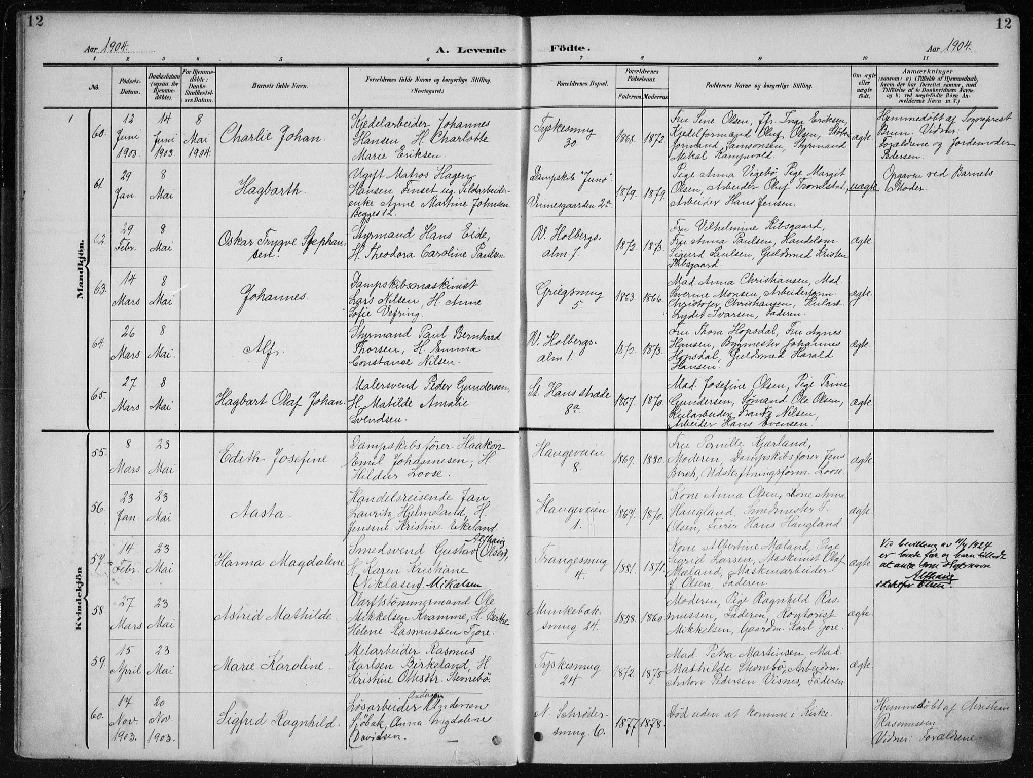 Nykirken Sokneprestembete, SAB/A-77101/H/Haa/L0019: Parish register (official) no. B 7, 1904-1916, p. 12