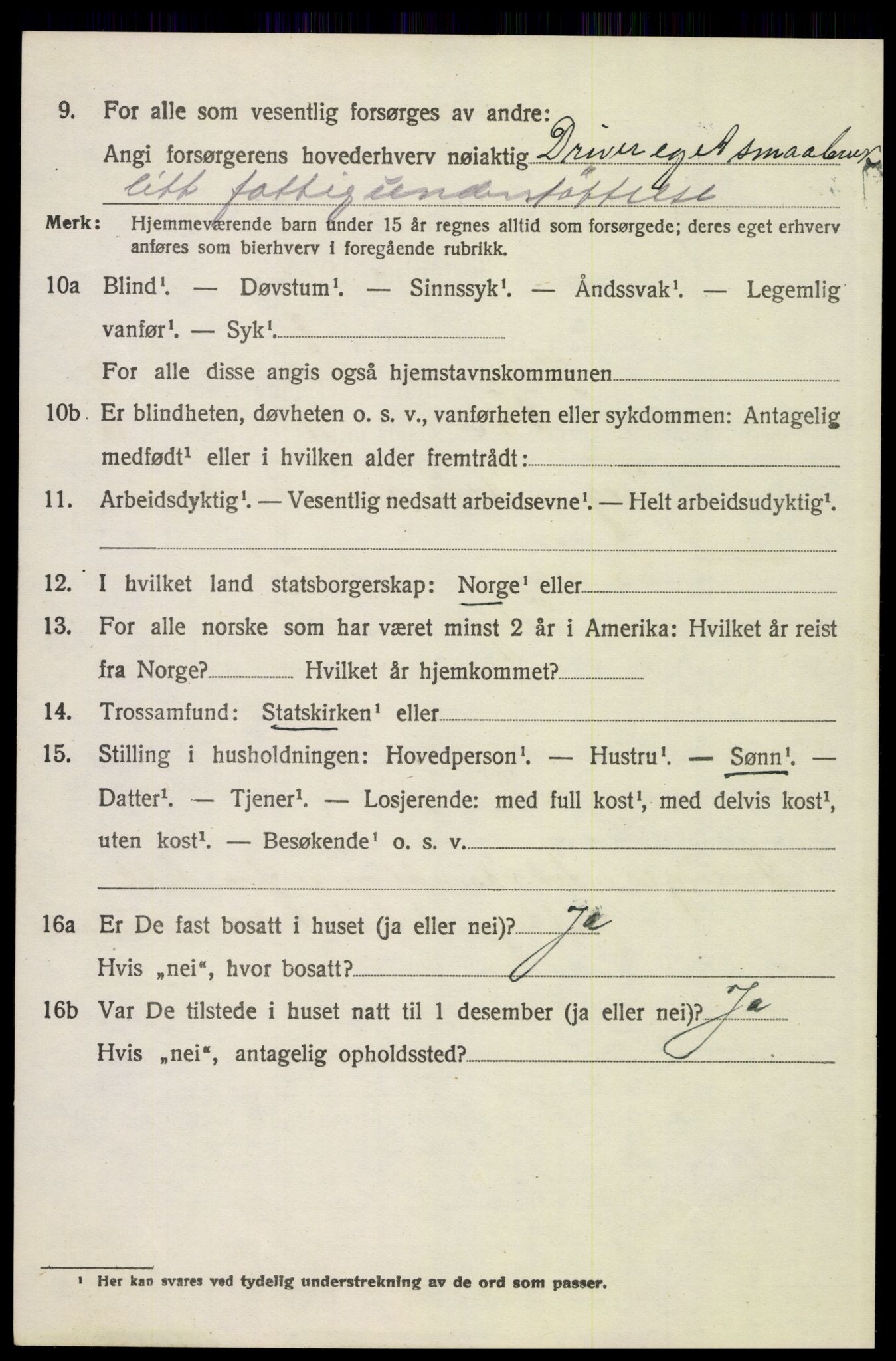 SAH, 1920 census for Tolga, 1920, p. 2222