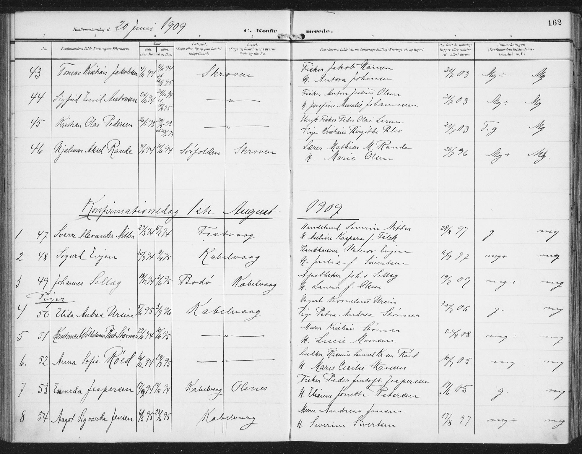 Ministerialprotokoller, klokkerbøker og fødselsregistre - Nordland, AV/SAT-A-1459/874/L1063: Parish register (official) no. 874A07, 1907-1915, p. 162