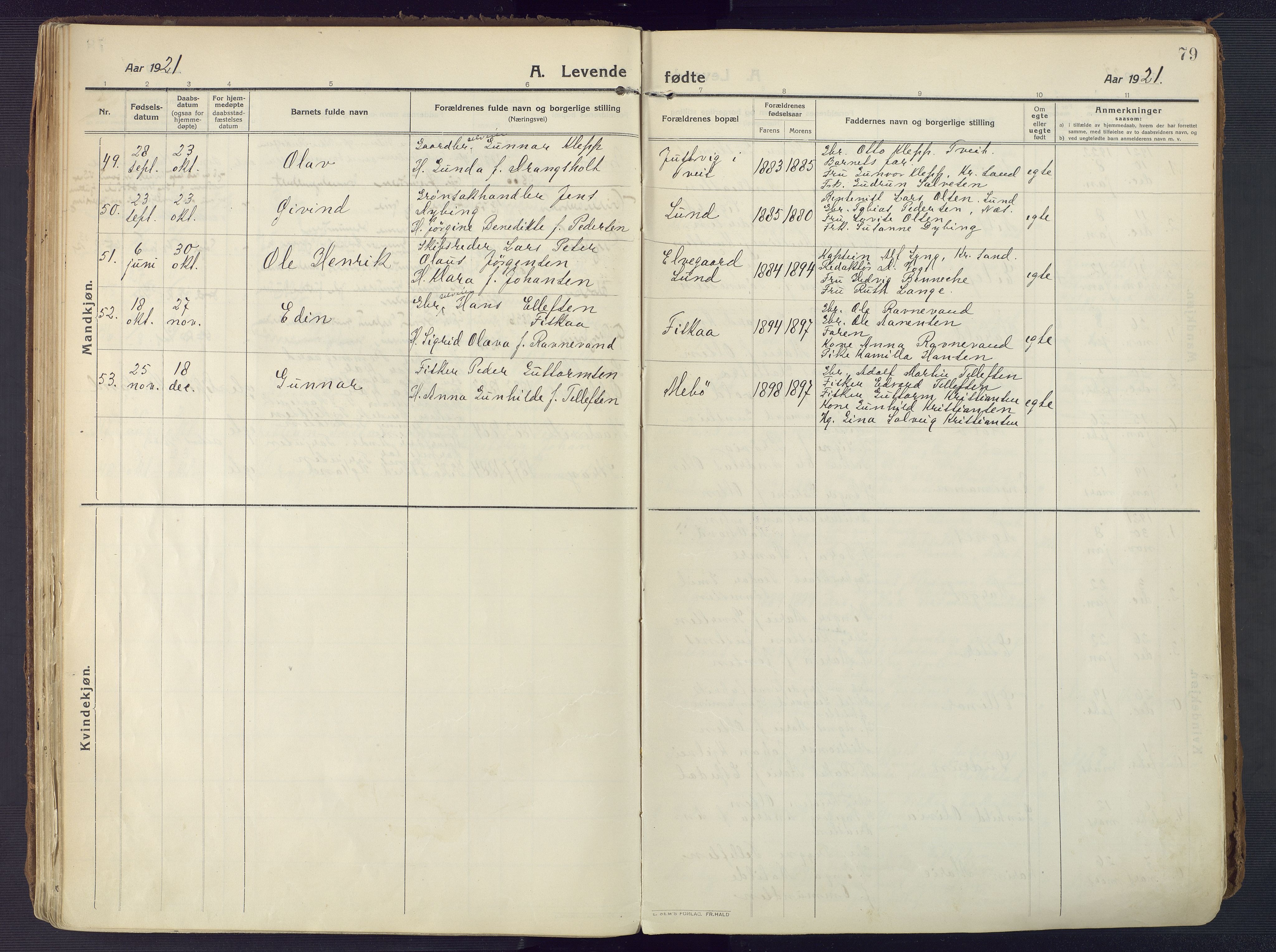 Oddernes sokneprestkontor, AV/SAK-1111-0033/F/Fa/Faa/L0012: Parish register (official) no. A 12, 1912-1925, p. 79