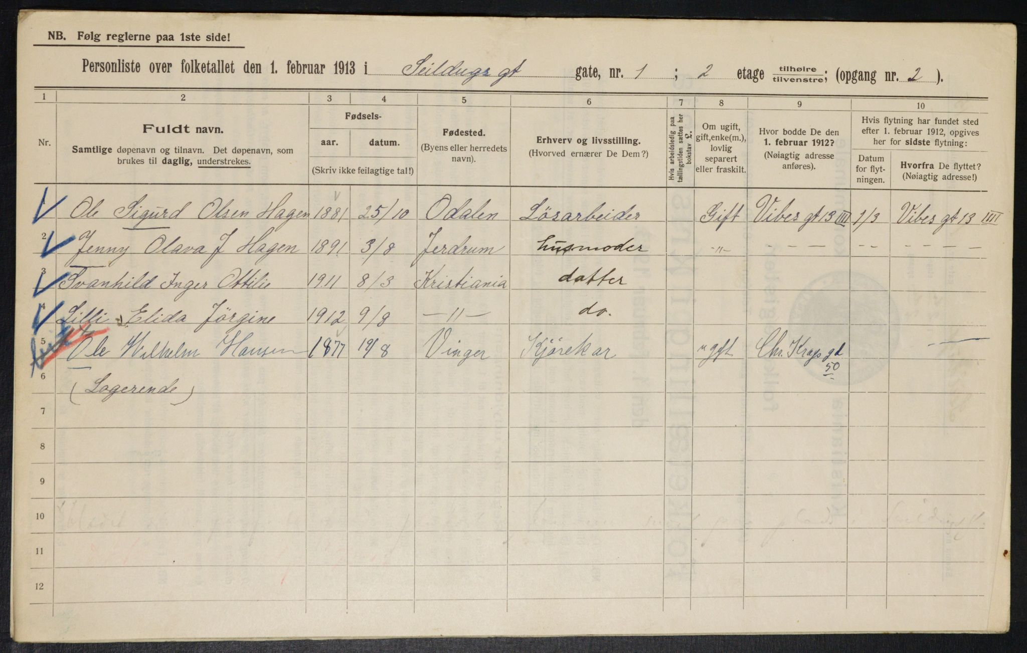 OBA, Municipal Census 1913 for Kristiania, 1913, p. 93799