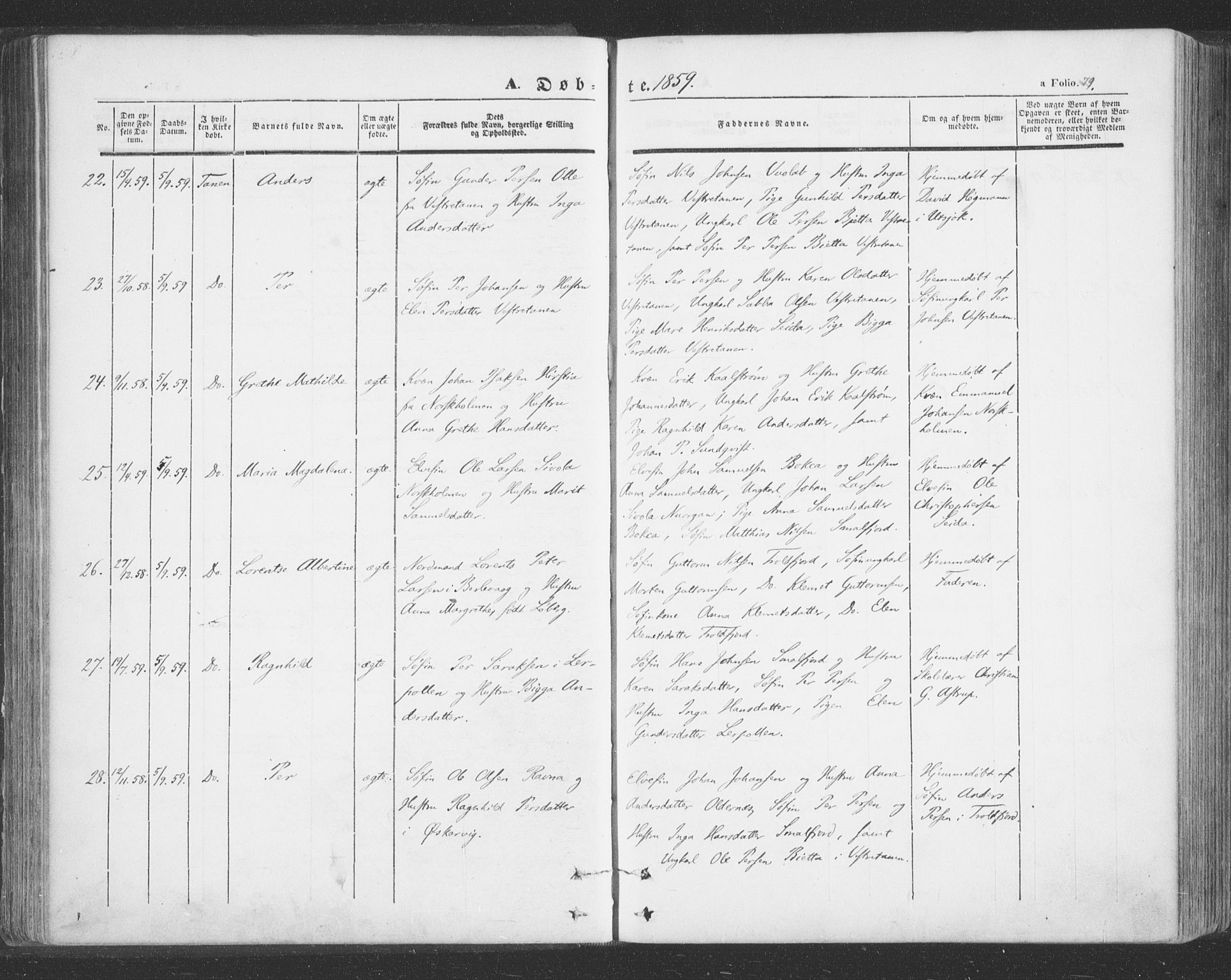 Tana sokneprestkontor, SATØ/S-1334/H/Ha/L0001kirke: Parish register (official) no. 1, 1846-1861, p. 79
