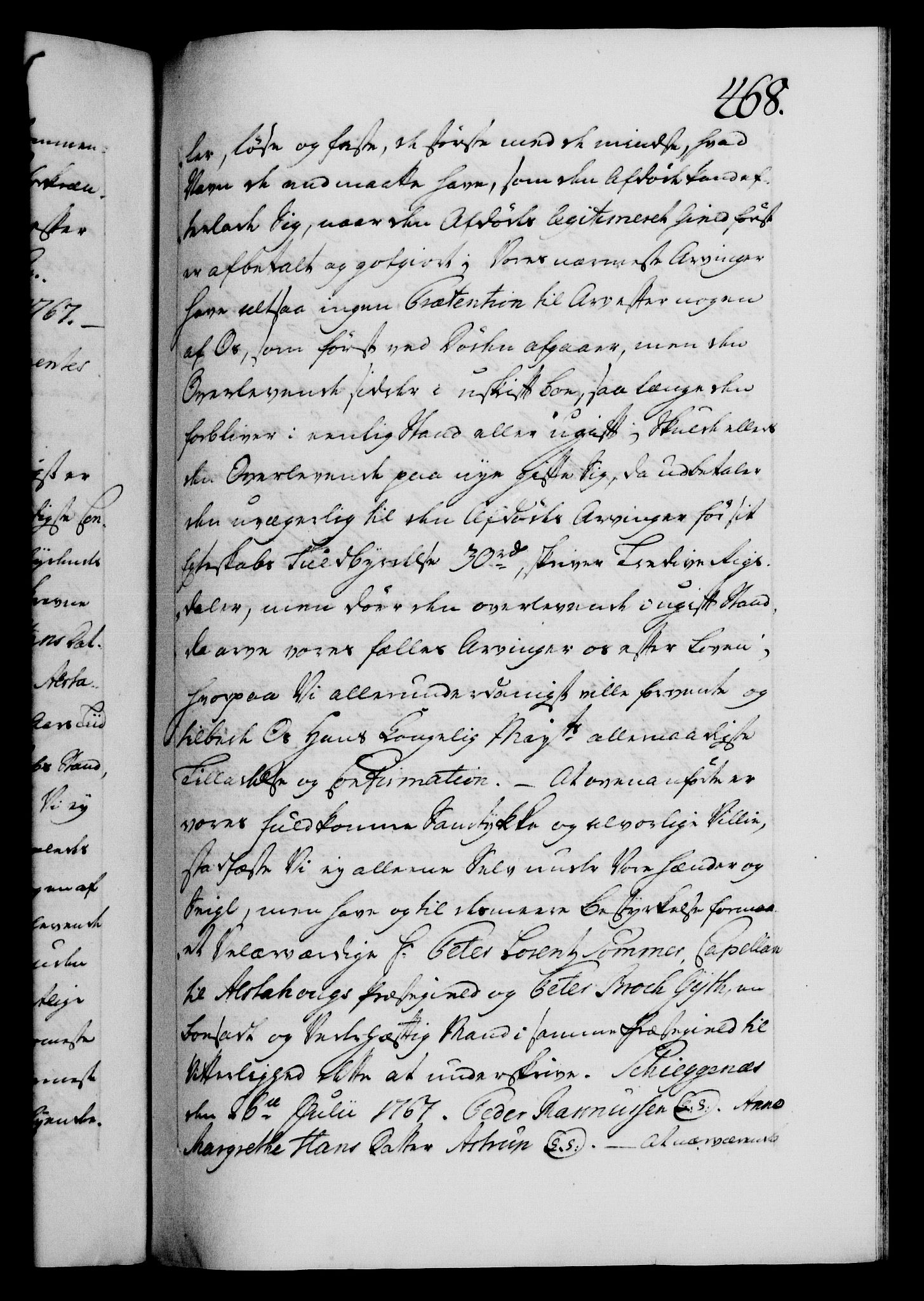 Danske Kanselli 1572-1799, AV/RA-EA-3023/F/Fc/Fca/Fcaa/L0043: Norske registre, 1766-1768, p. 468a