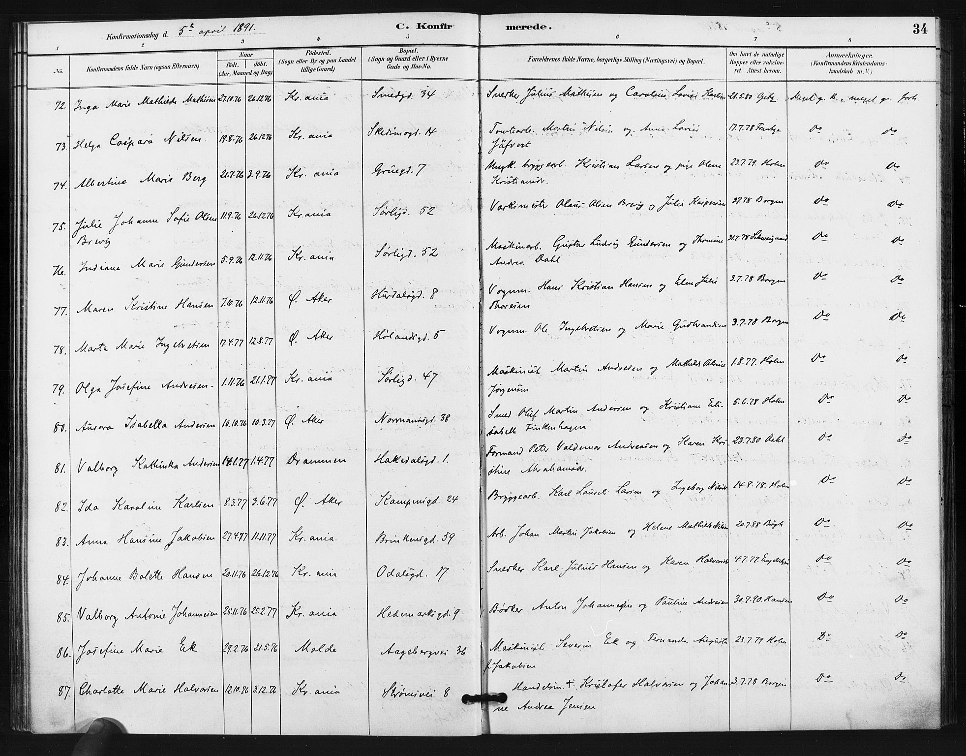 Kampen prestekontor Kirkebøker, AV/SAO-A-10853/F/Fa/L0006: Parish register (official) no. I 6, 1889-1896, p. 34