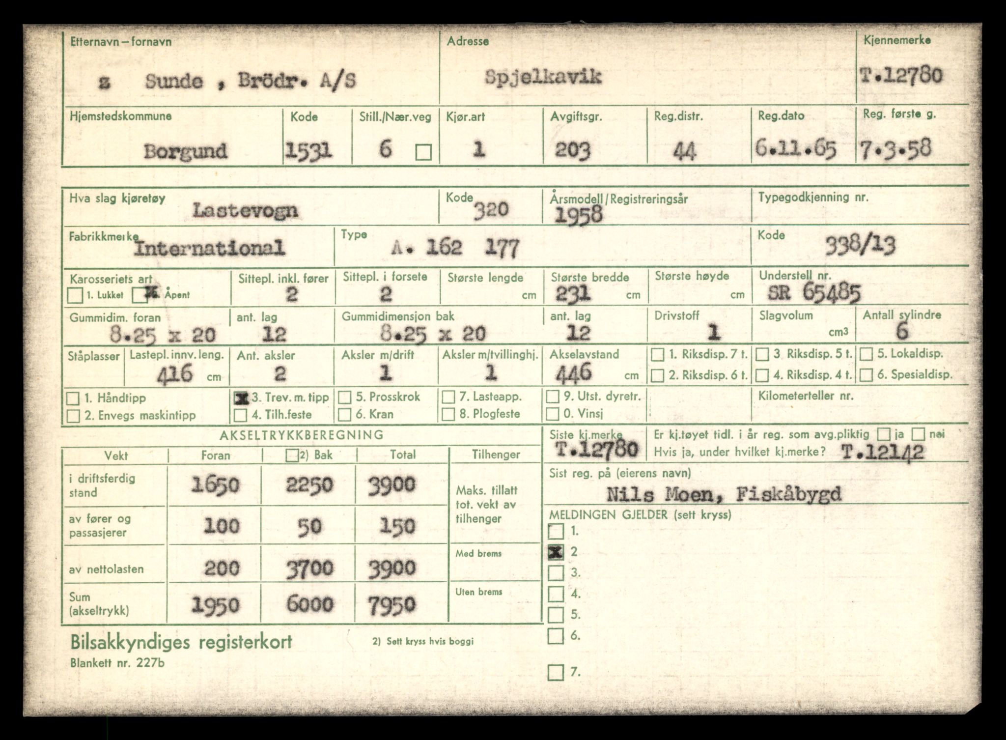 Møre og Romsdal vegkontor - Ålesund trafikkstasjon, AV/SAT-A-4099/F/Fe/L0035: Registreringskort for kjøretøy T 12653 - T 12829, 1927-1998, p. 2138