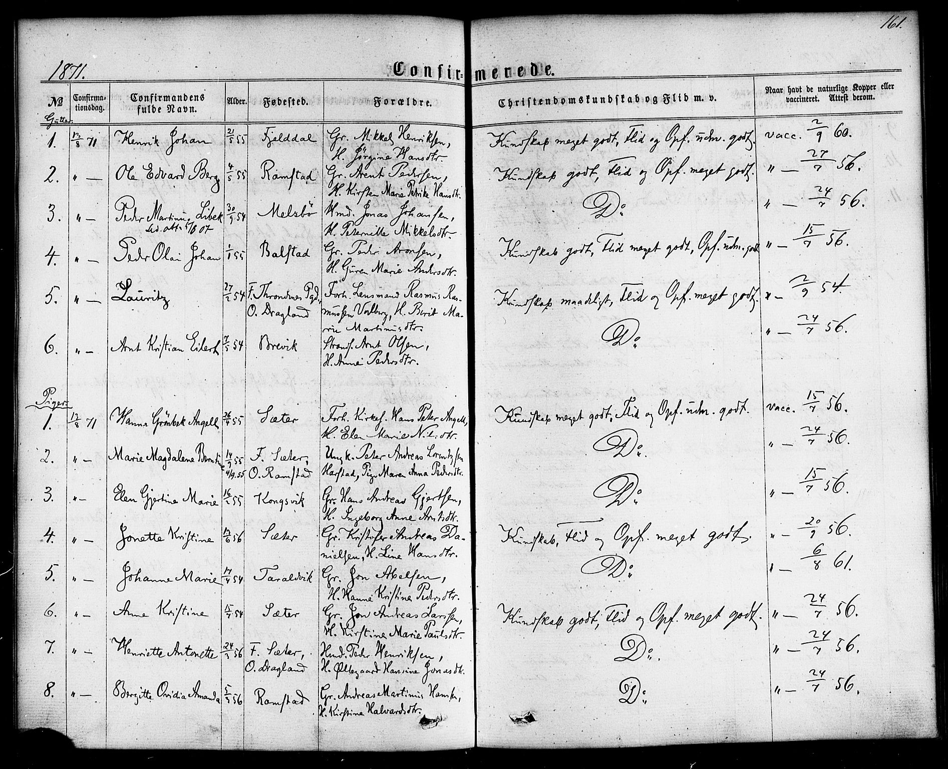 Ministerialprotokoller, klokkerbøker og fødselsregistre - Nordland, AV/SAT-A-1459/865/L0923: Parish register (official) no. 865A01, 1864-1884, p. 161