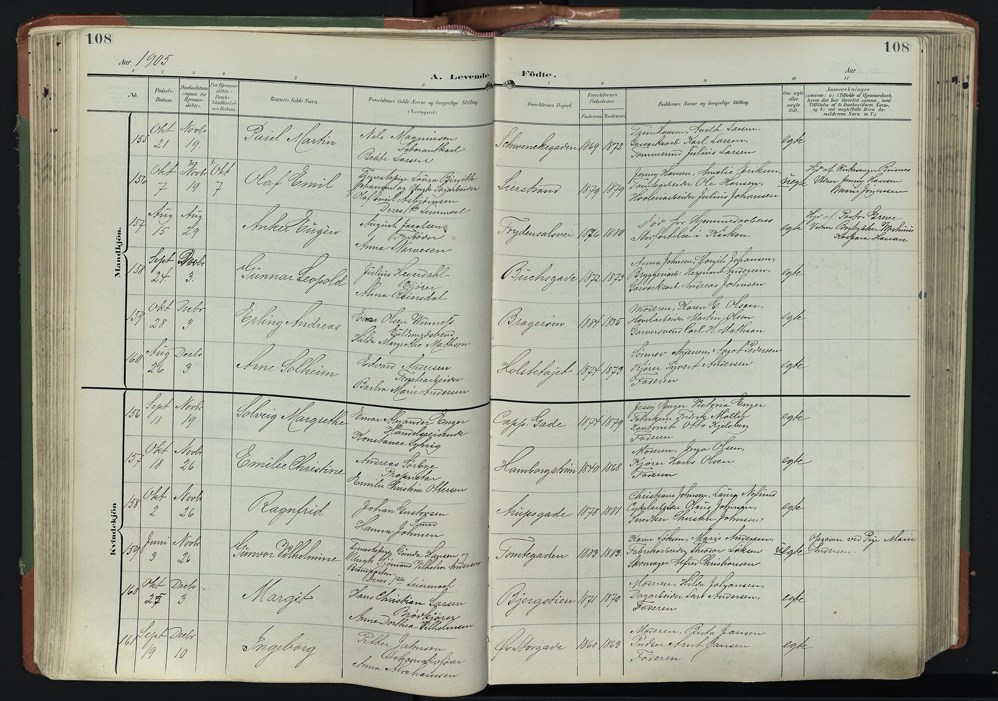 Bragernes kirkebøker, AV/SAKO-A-6/F/Fb/L0009: Parish register (official) no. II 9, 1902-1911, p. 108