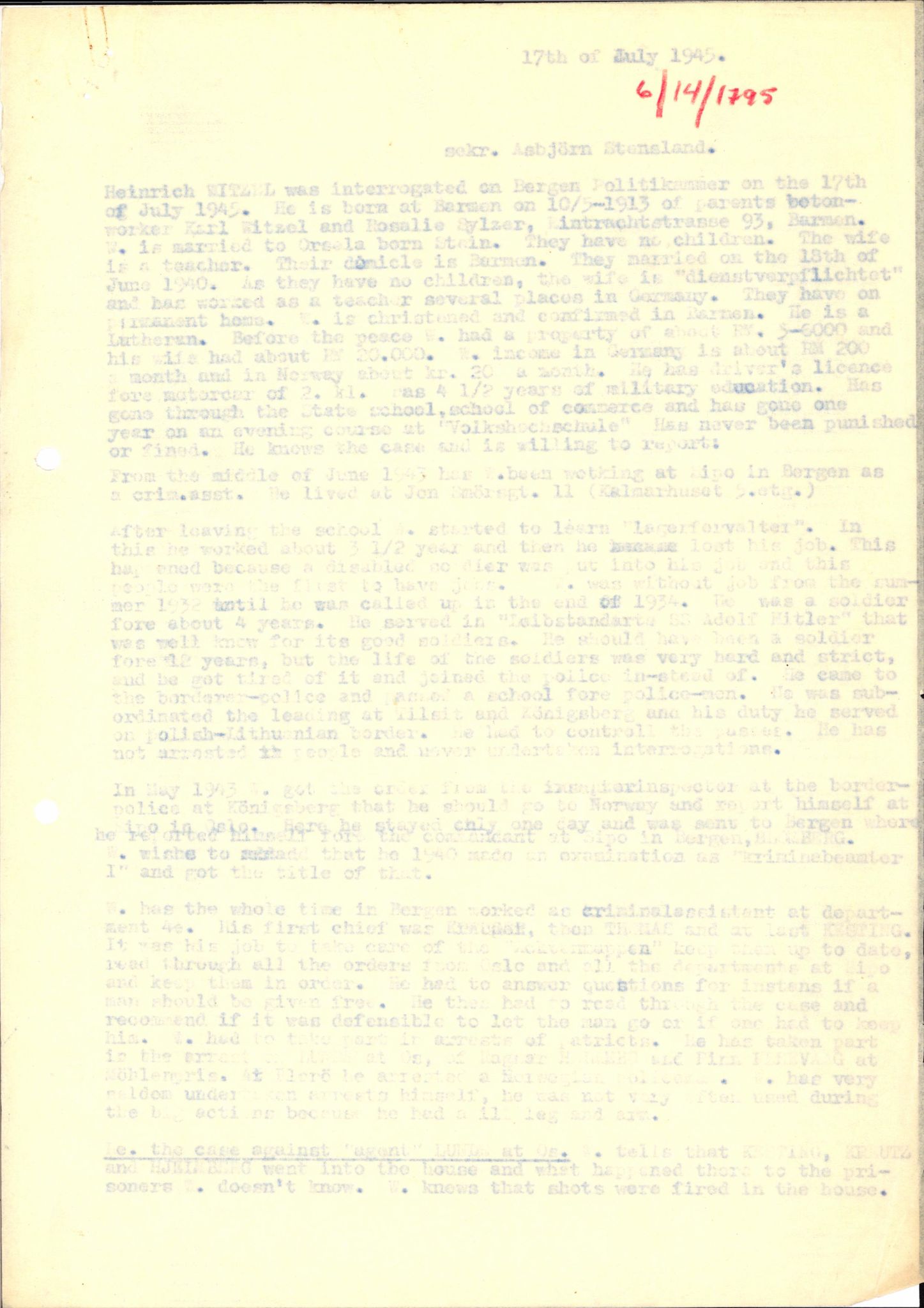 Forsvaret, Forsvarets overkommando II, AV/RA-RAFA-3915/D/Db/L0036: CI Questionaires. Tyske okkupasjonsstyrker i Norge. Tyskere., 1945-1946, p. 384