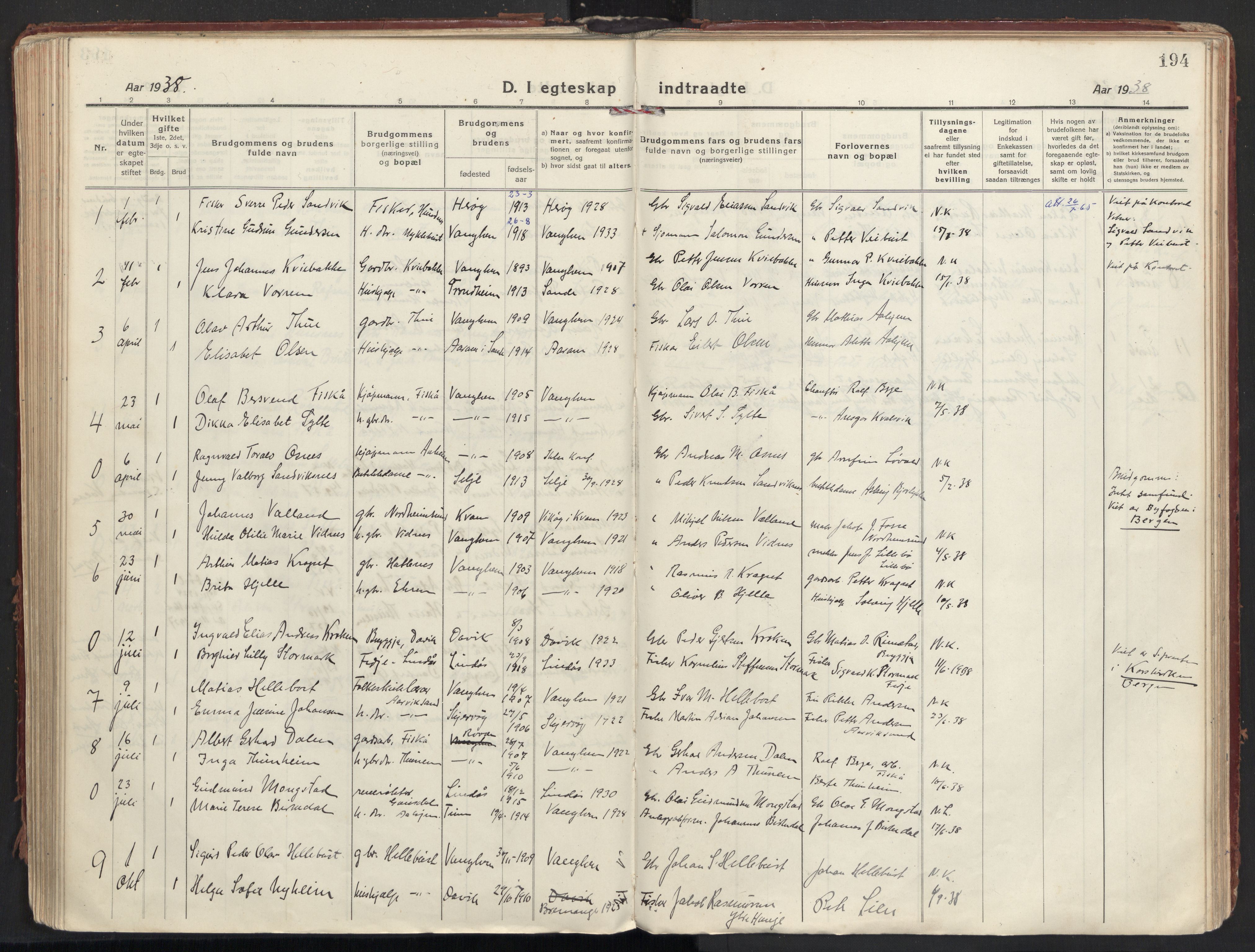 Ministerialprotokoller, klokkerbøker og fødselsregistre - Møre og Romsdal, AV/SAT-A-1454/501/L0012: Parish register (official) no. 501A12, 1920-1946, p. 194