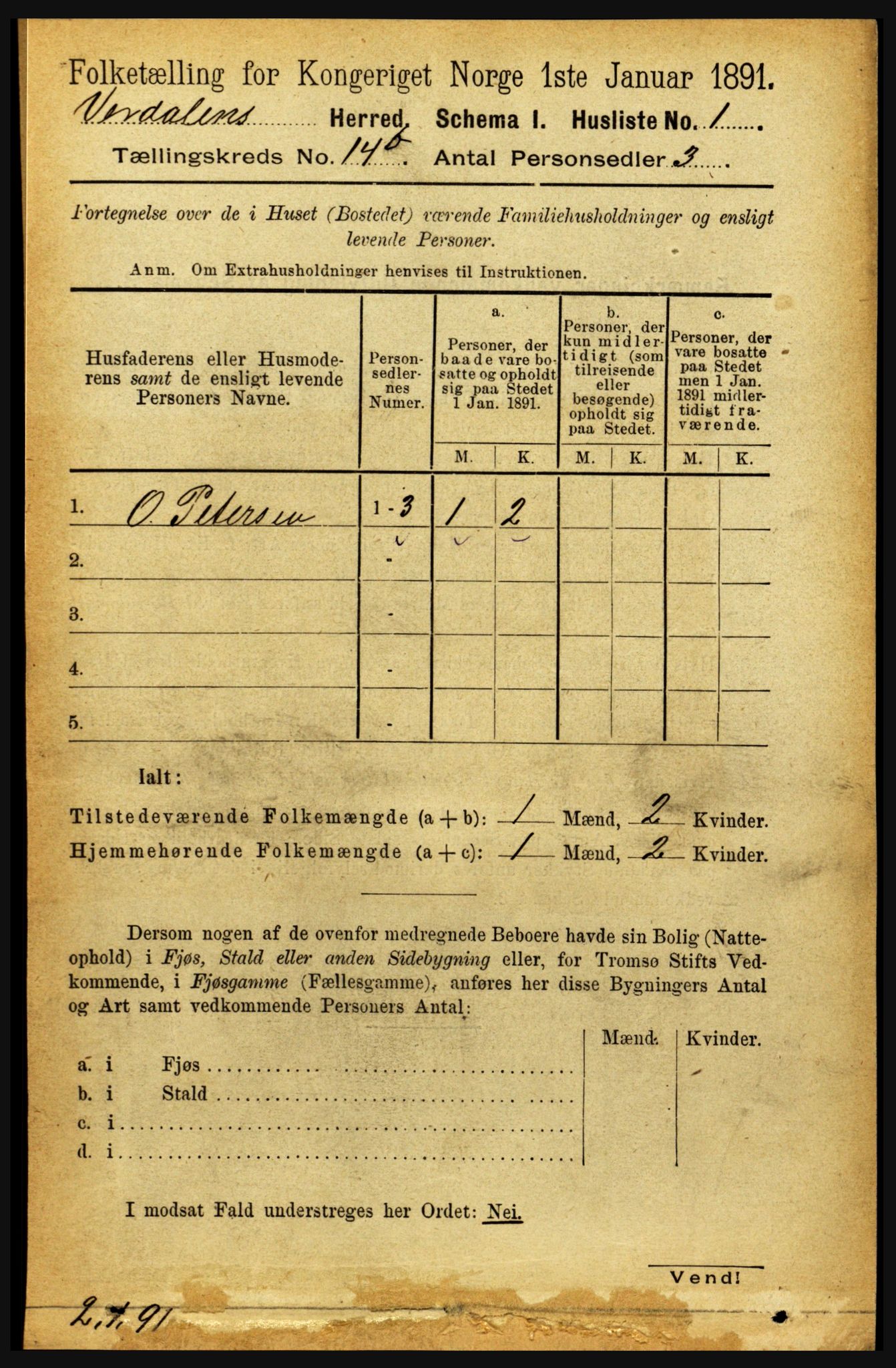 RA, 1891 census for 1721 Verdal, 1891, p. 7324