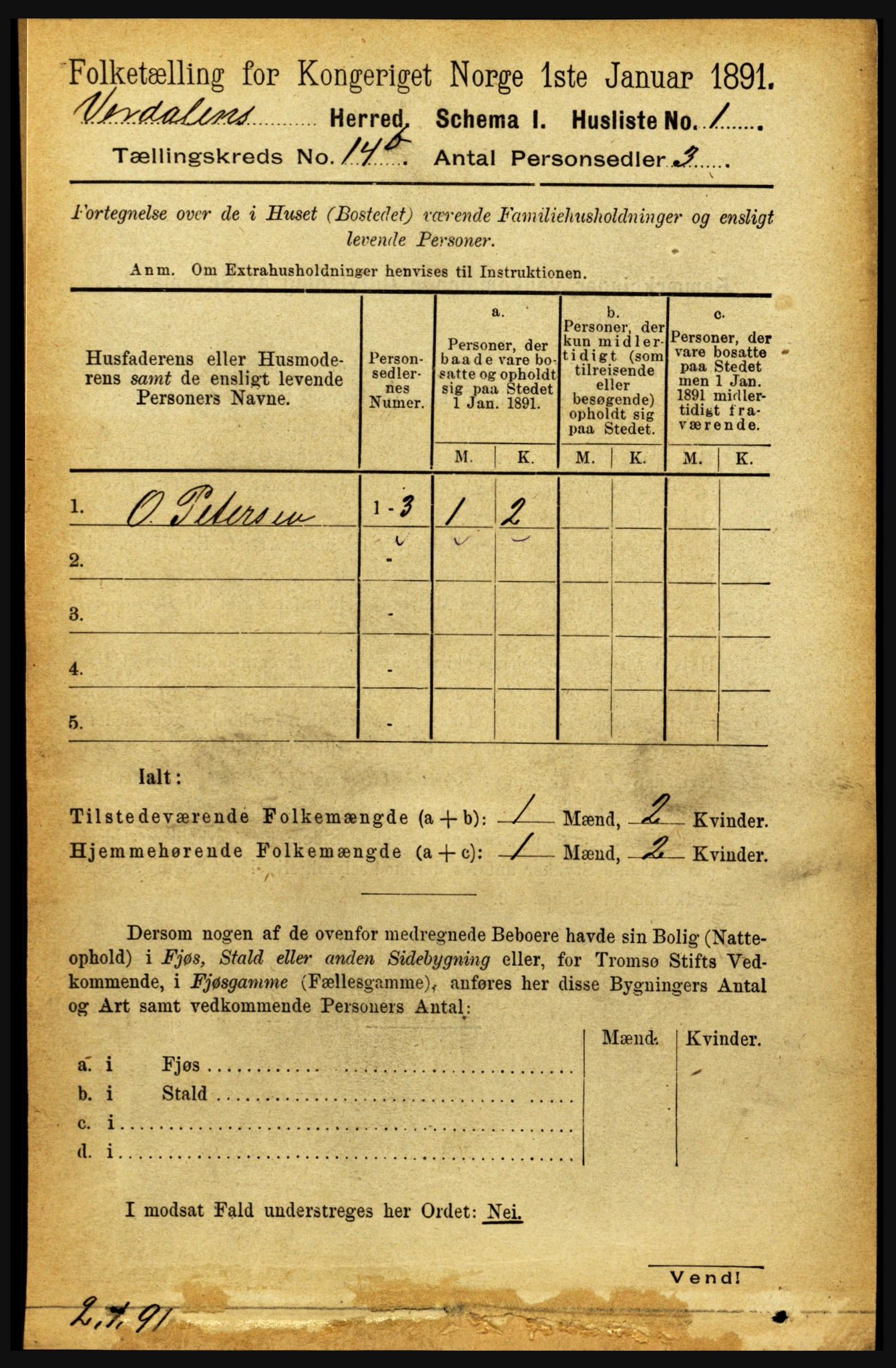 RA, 1891 census for 1721 Verdal, 1891, p. 7324