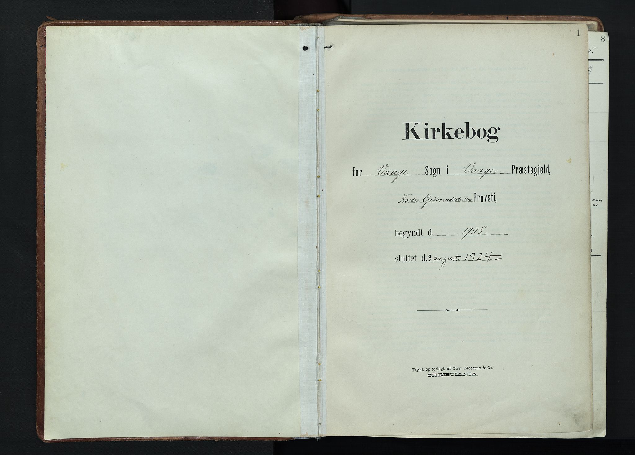 Vågå prestekontor, AV/SAH-PREST-076/H/Ha/Haa/L0011: Parish register (official) no. 11, 1905-1924, p. 1