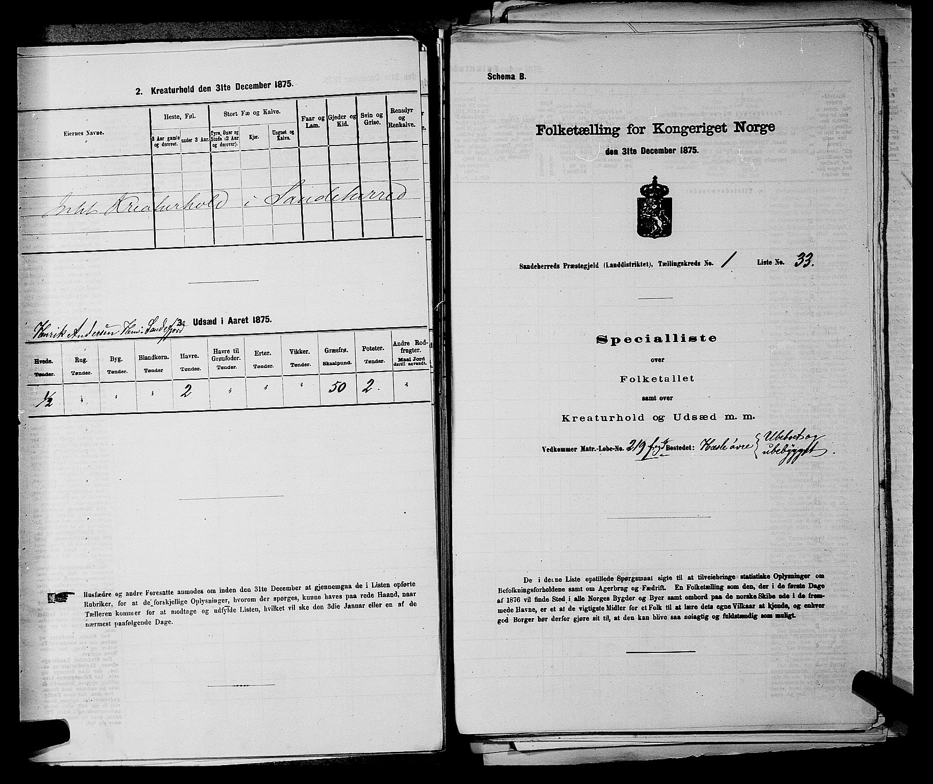 SAKO, 1875 census for 0724L Sandeherred/Sandeherred, 1875, p. 278