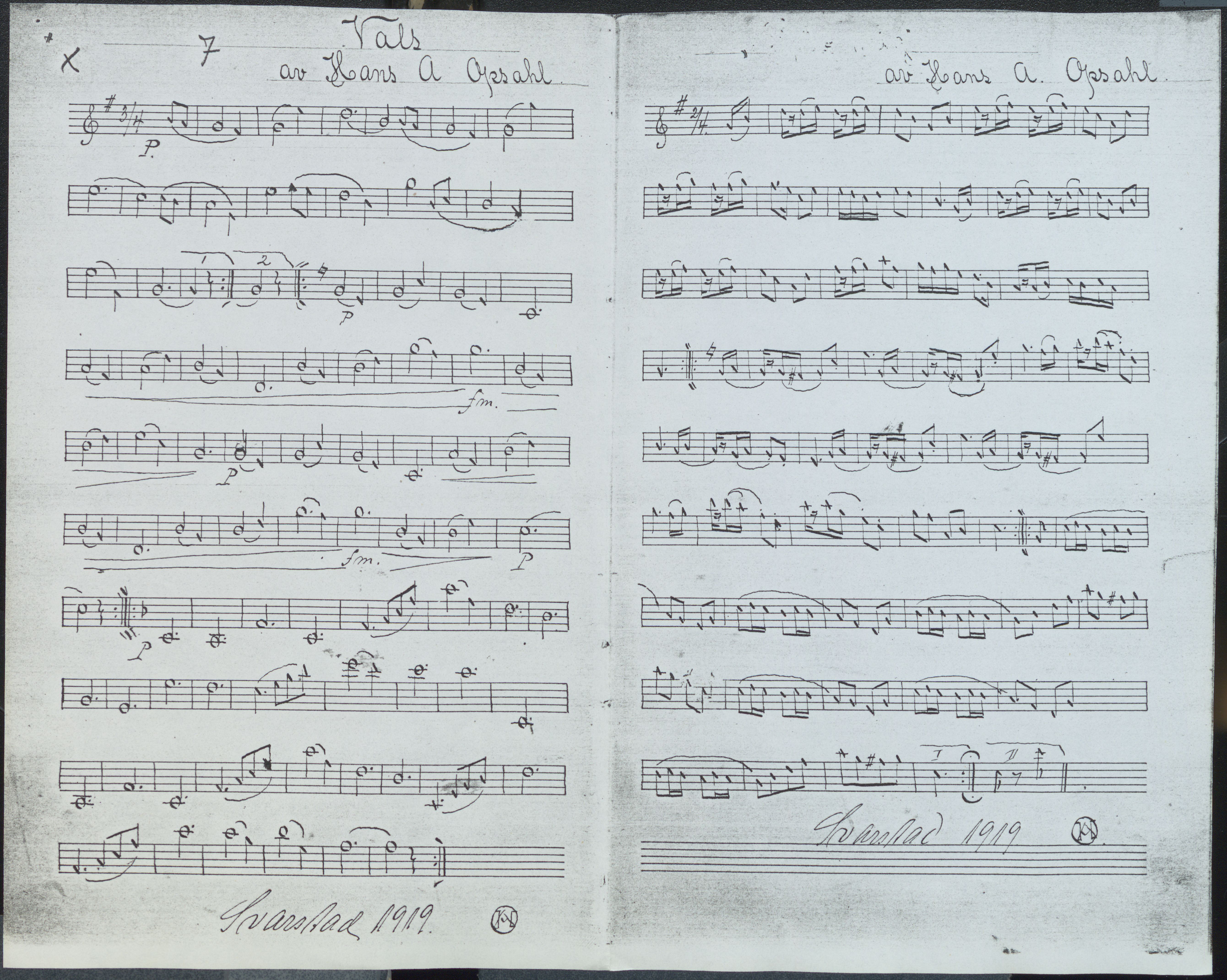 Sa 42 - Storgårds- og folkemusikk fra Klokkergården (Lardal bygdetun), VEMU/A-2514/F/L0001/0006: Originale håndskrevne, trykte og kopierte noter og notebøker, hefter, brev m.m. / Noter etter Hans Andreassen Opsahl, Lardal, 1820-1920