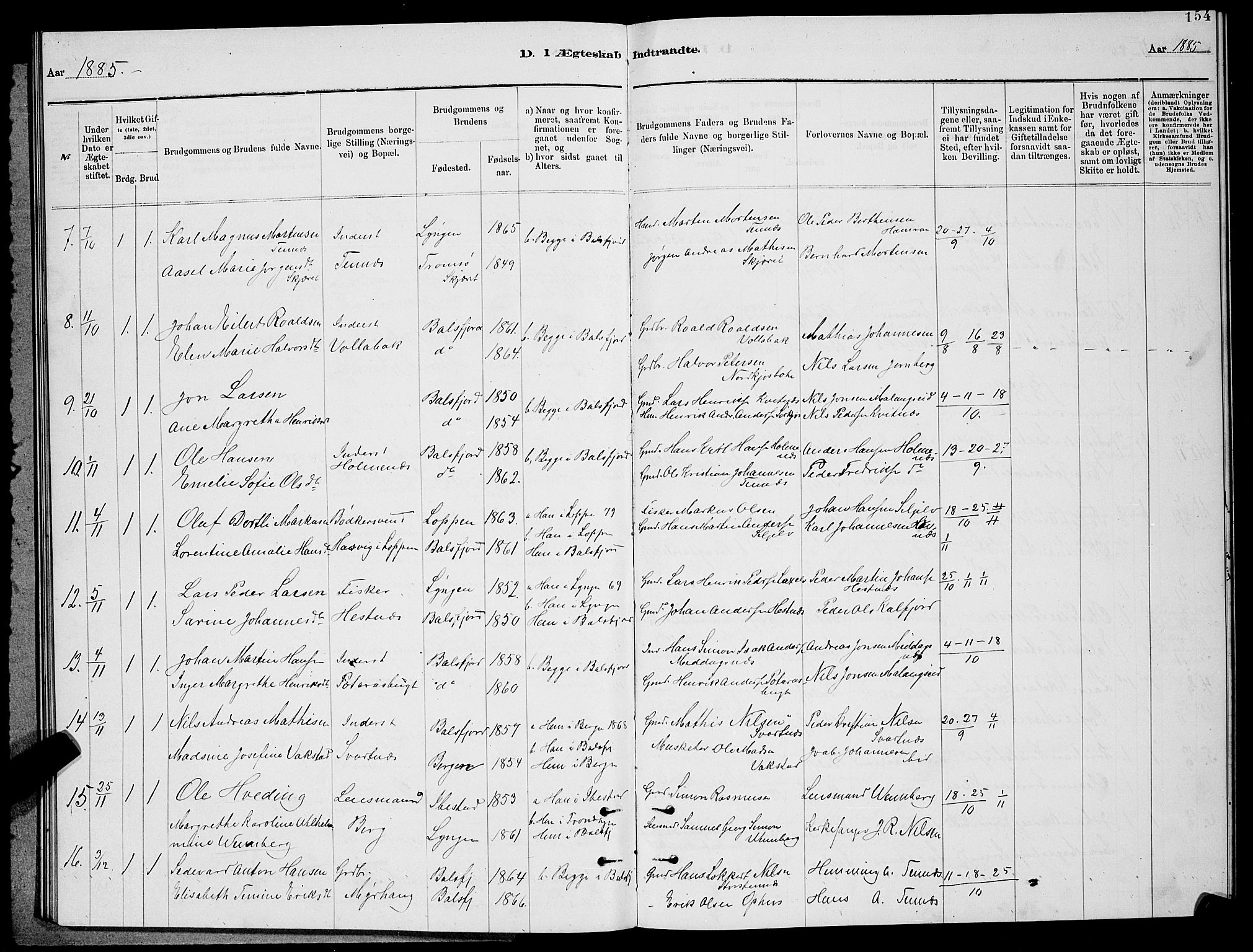 Balsfjord sokneprestembete, SATØ/S-1303/G/Ga/L0007klokker: Parish register (copy) no. 7, 1878-1889, p. 154