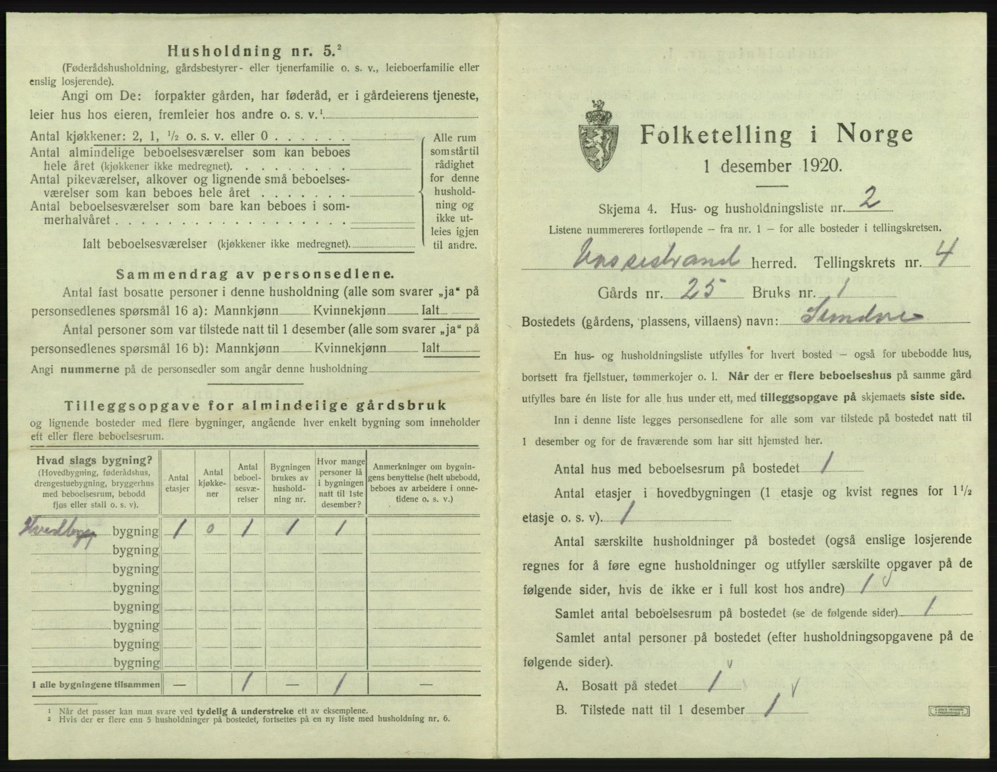 SAB, 1920 census for Vossestrand, 1920, p. 272