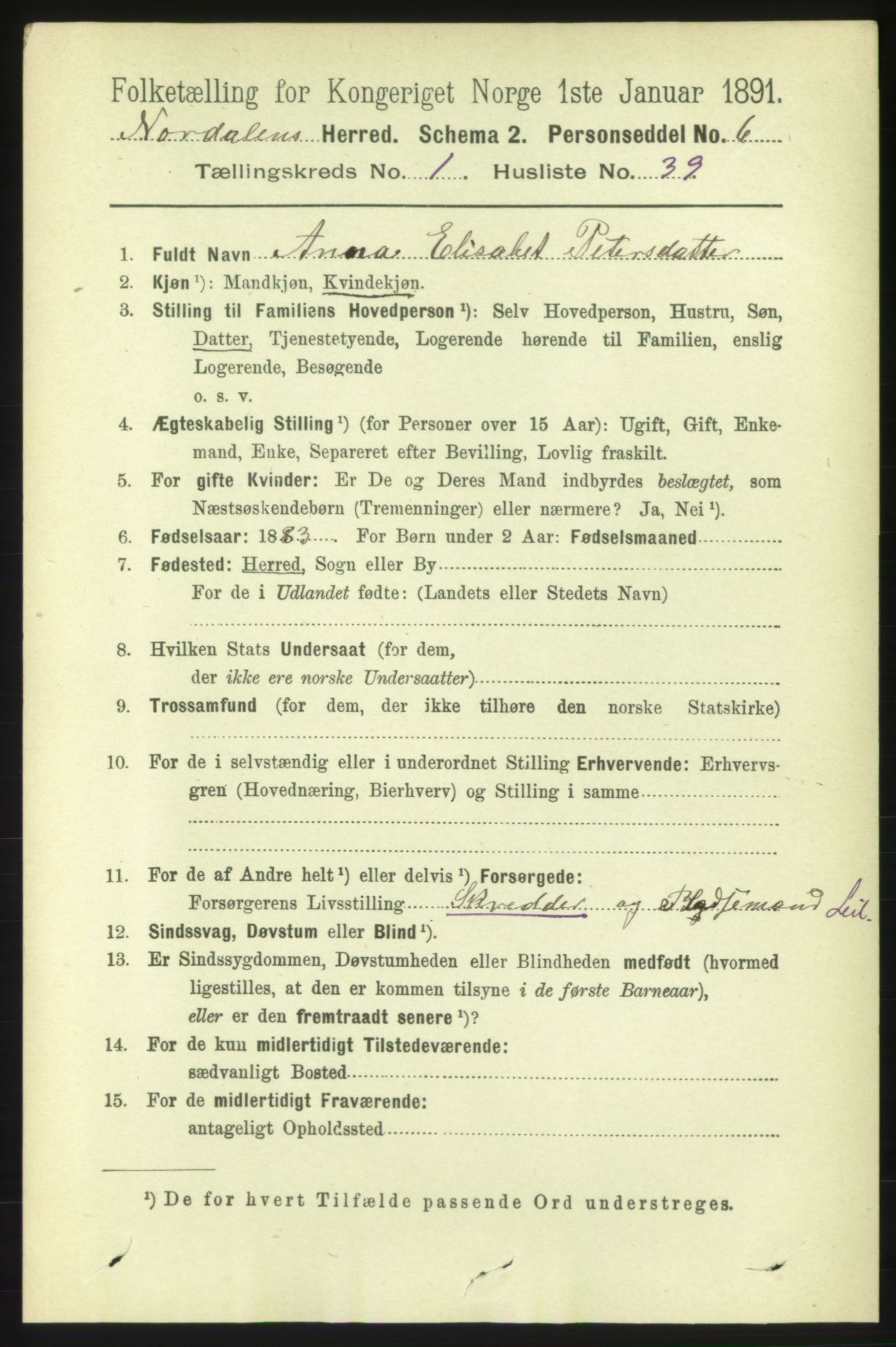 RA, 1891 census for 1524 Norddal, 1891, p. 302