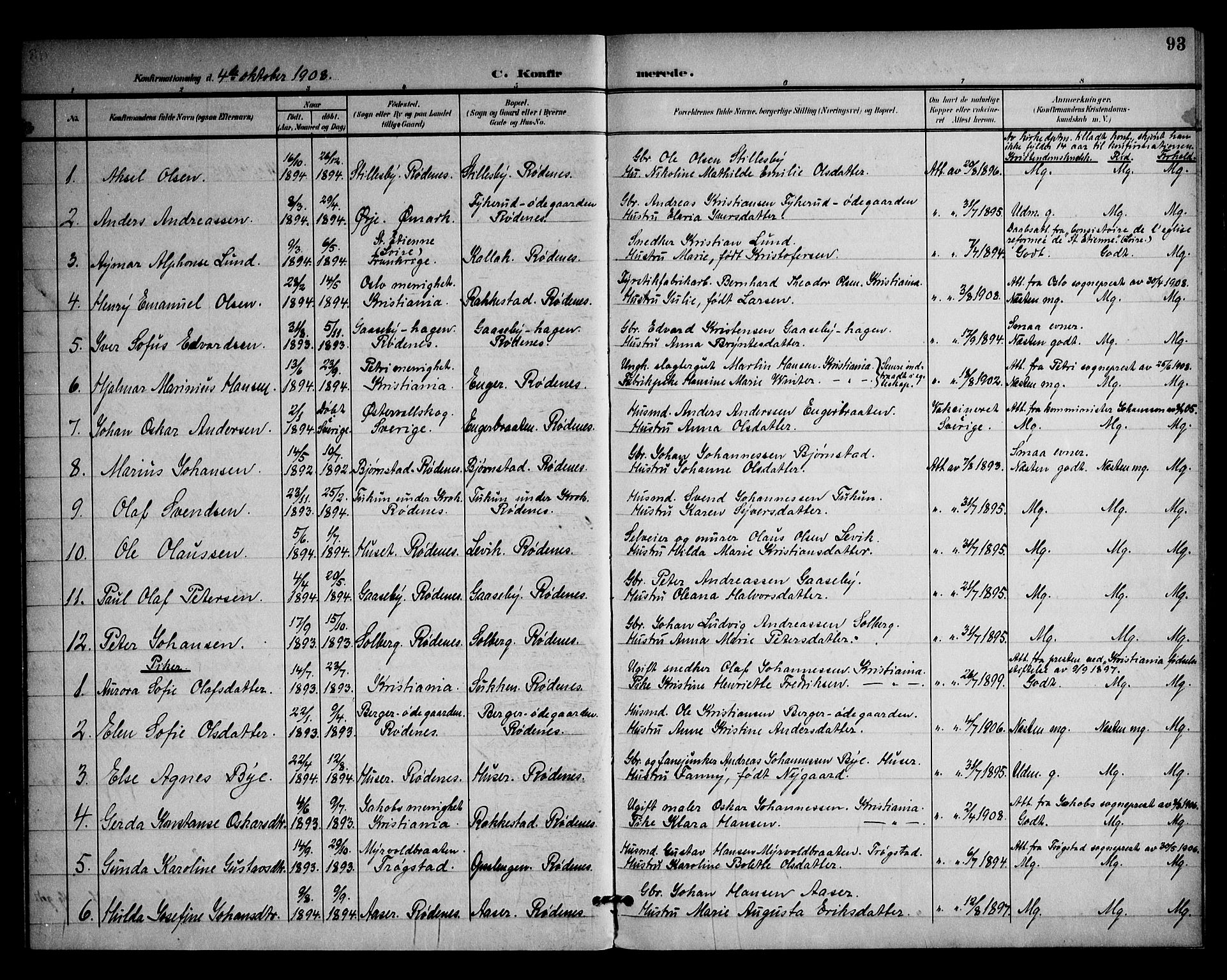 Rødenes prestekontor Kirkebøker, SAO/A-2005/F/Fa/L0011: Parish register (official) no. I 11, 1901-1910, p. 93