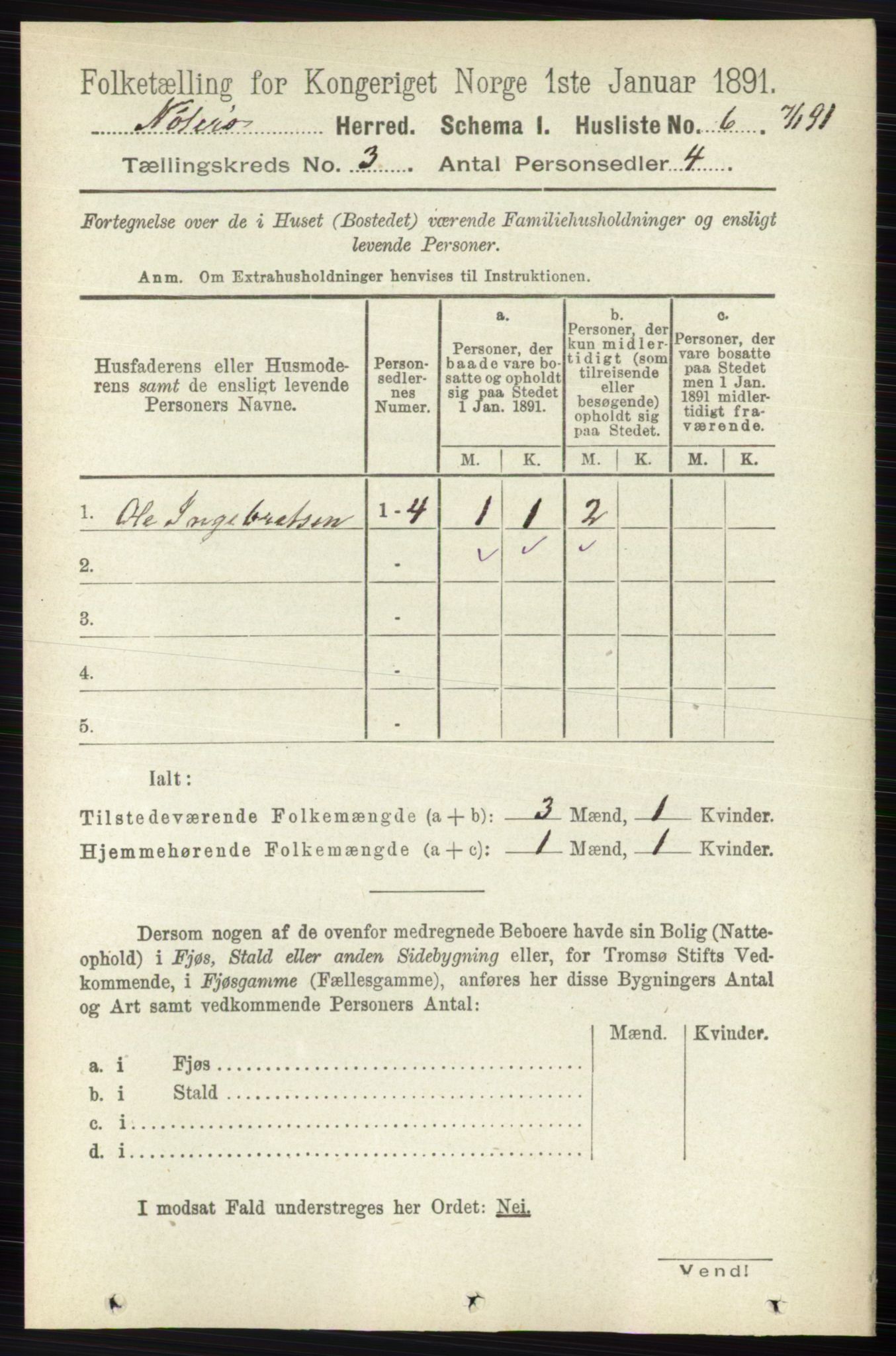 RA, 1891 census for 0722 Nøtterøy, 1891, p. 1485