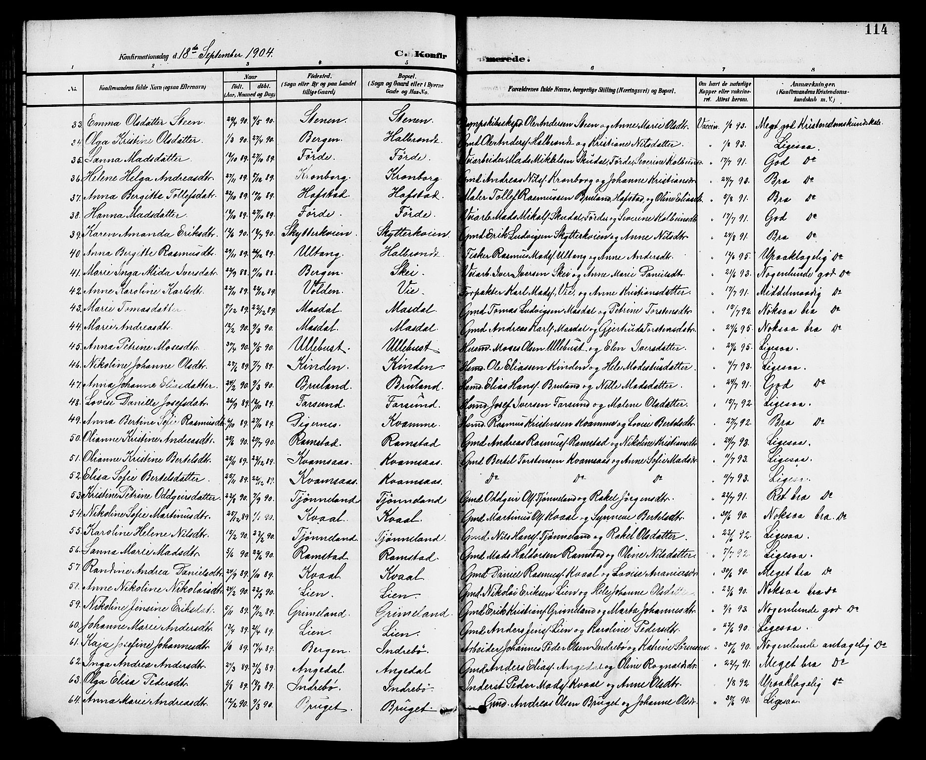 Førde sokneprestembete, AV/SAB-A-79901/H/Hab/Haba/L0003: Parish register (copy) no. A 3, 1899-1924, p. 114