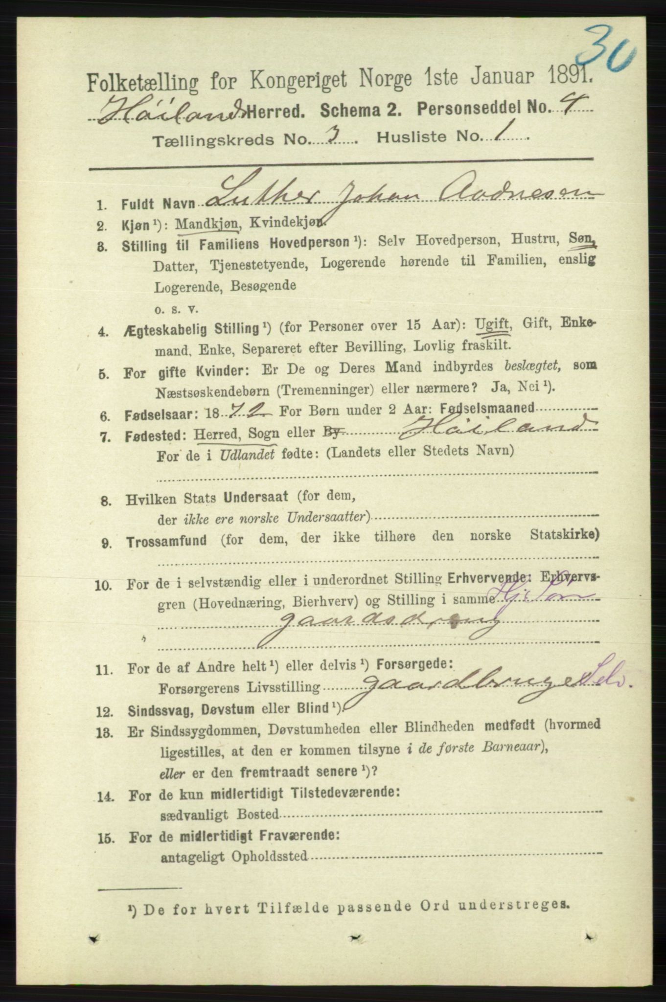 RA, 1891 census for 1123 Høyland, 1891, p. 671