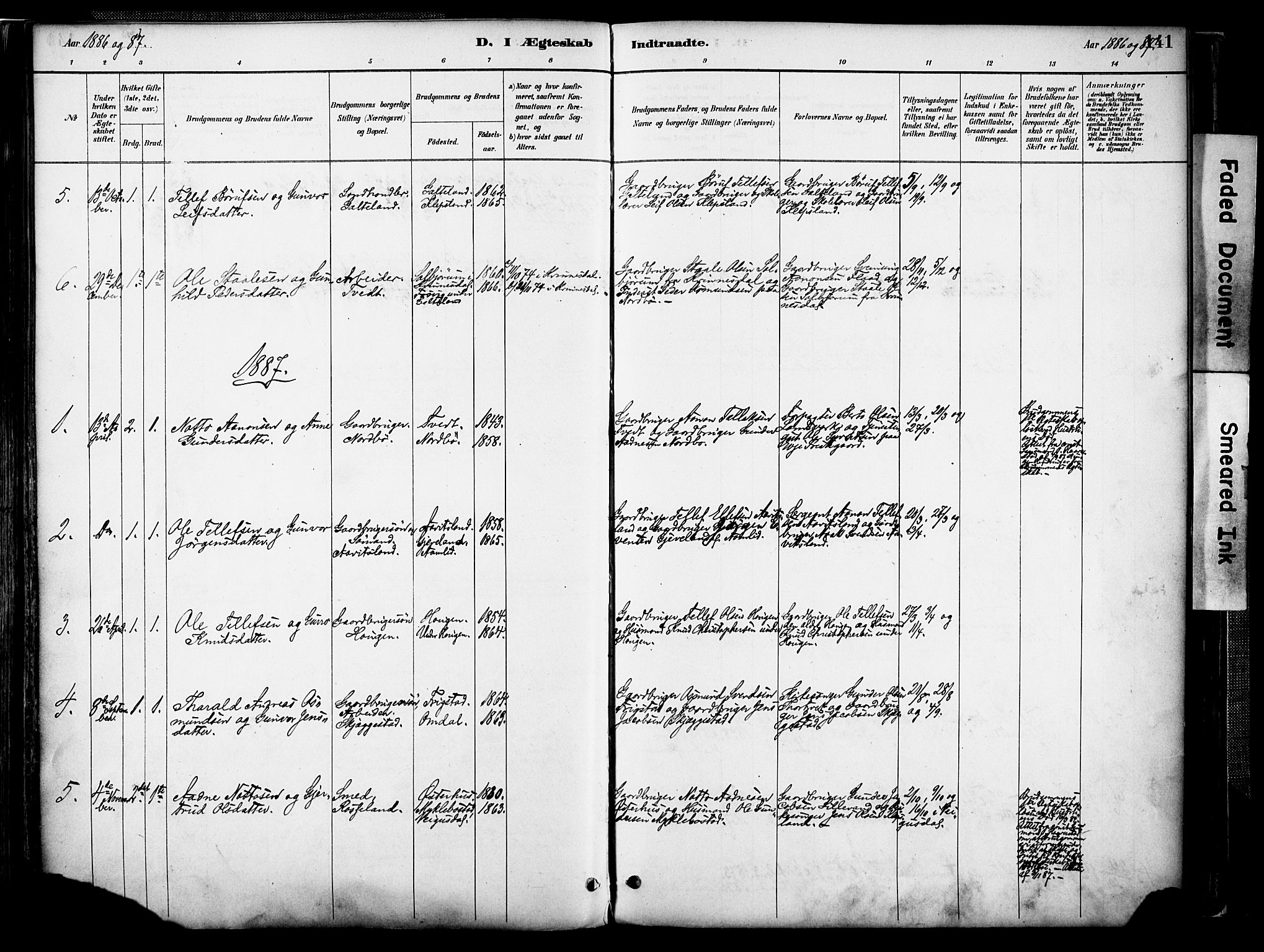 Evje sokneprestkontor, SAK/1111-0008/F/Fa/Faa/L0007: Parish register (official) no. A 7, 1884-1909, p. 141