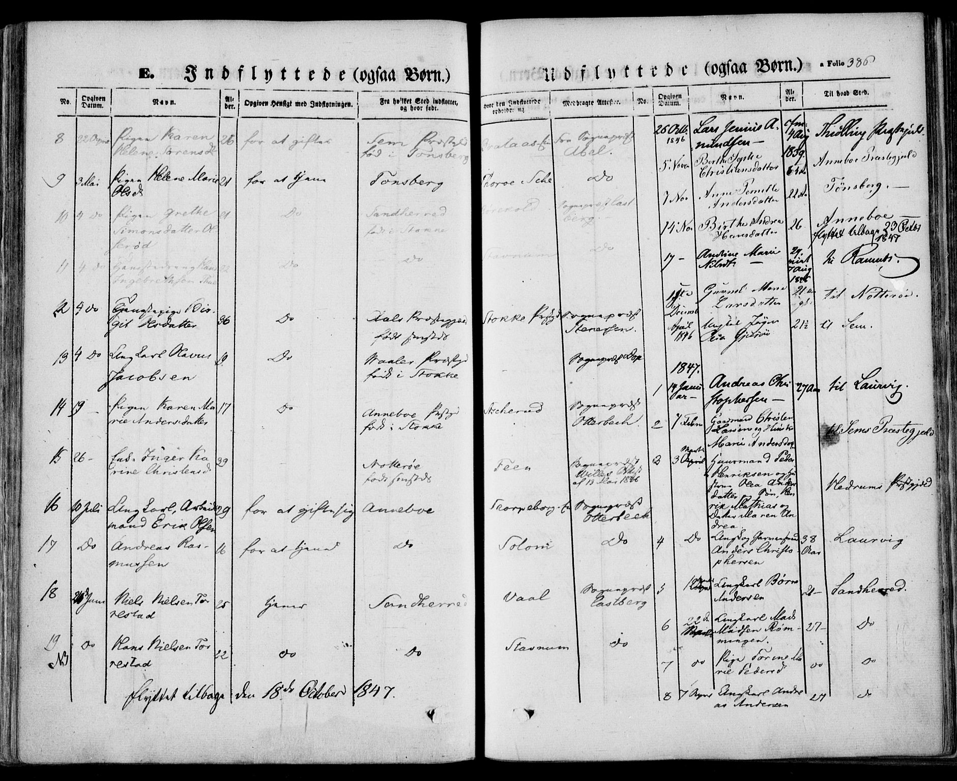 Stokke kirkebøker, AV/SAKO-A-320/F/Fa/L0007: Parish register (official) no. I 7, 1844-1857, p. 386